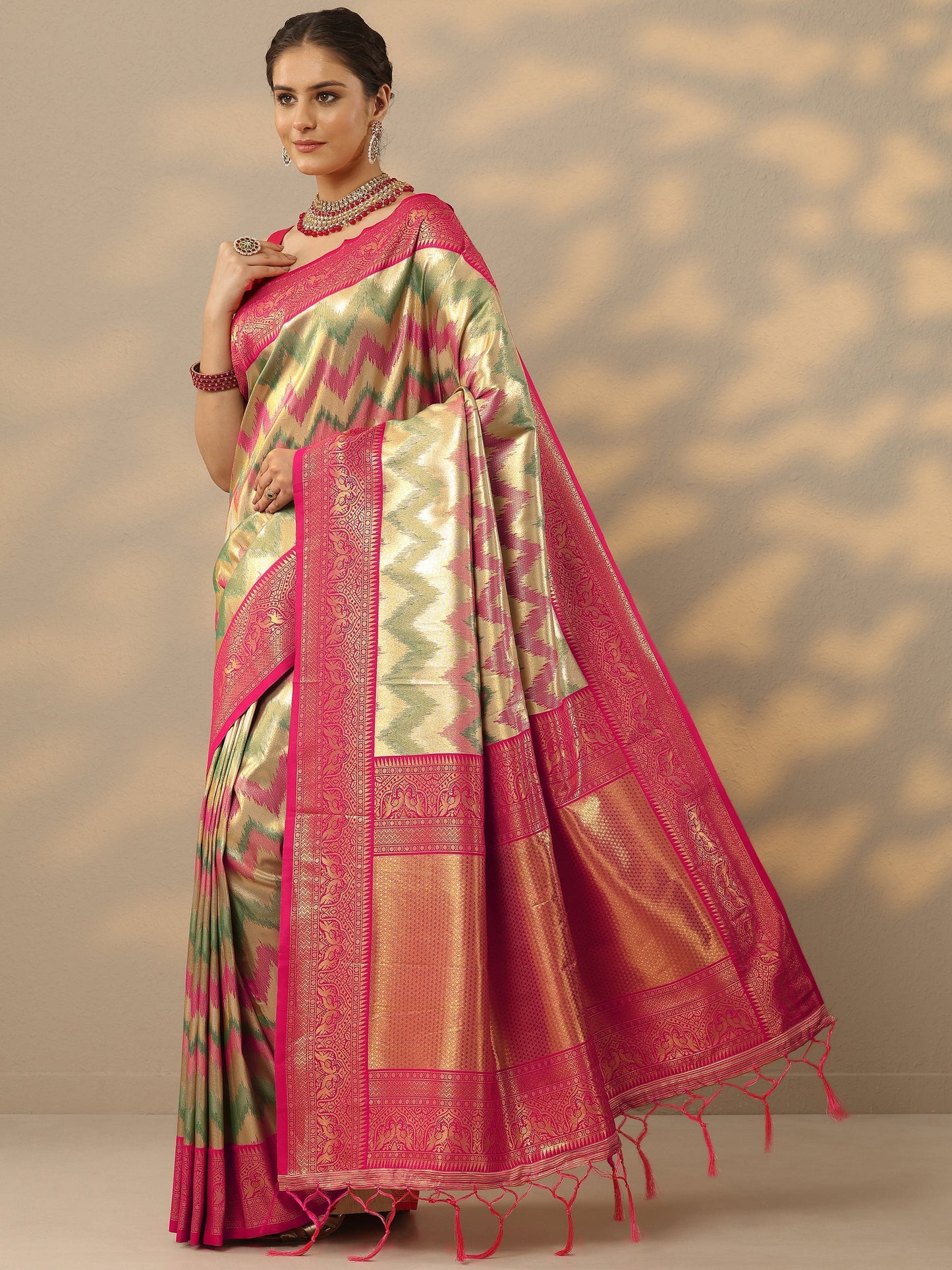Multi Woven Design Banarasi Silk Blend Saree With Unstitched Blouse Piece