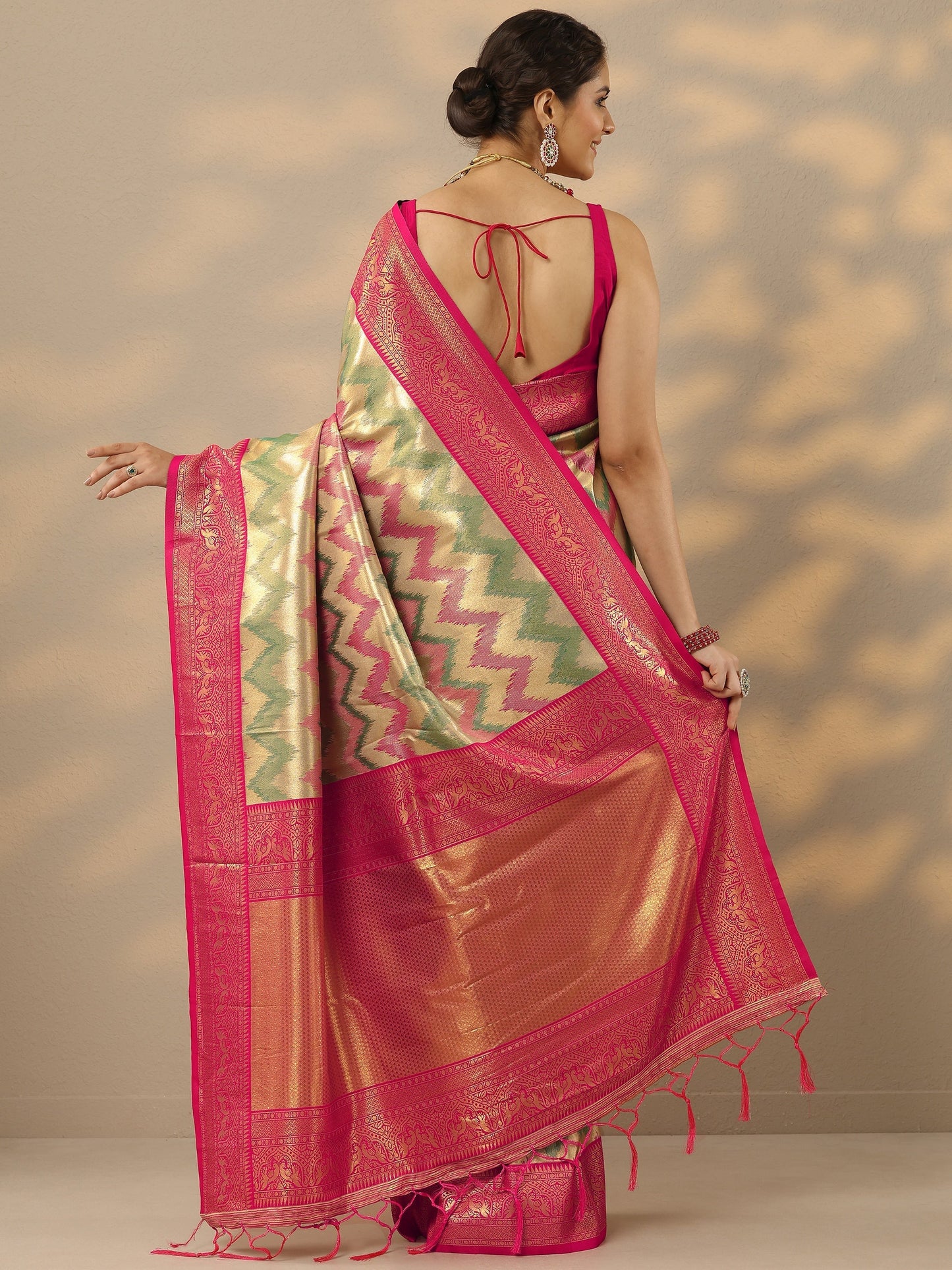 Multi Woven Design Banarasi Silk Blend Saree With Unstitched Blouse Piece