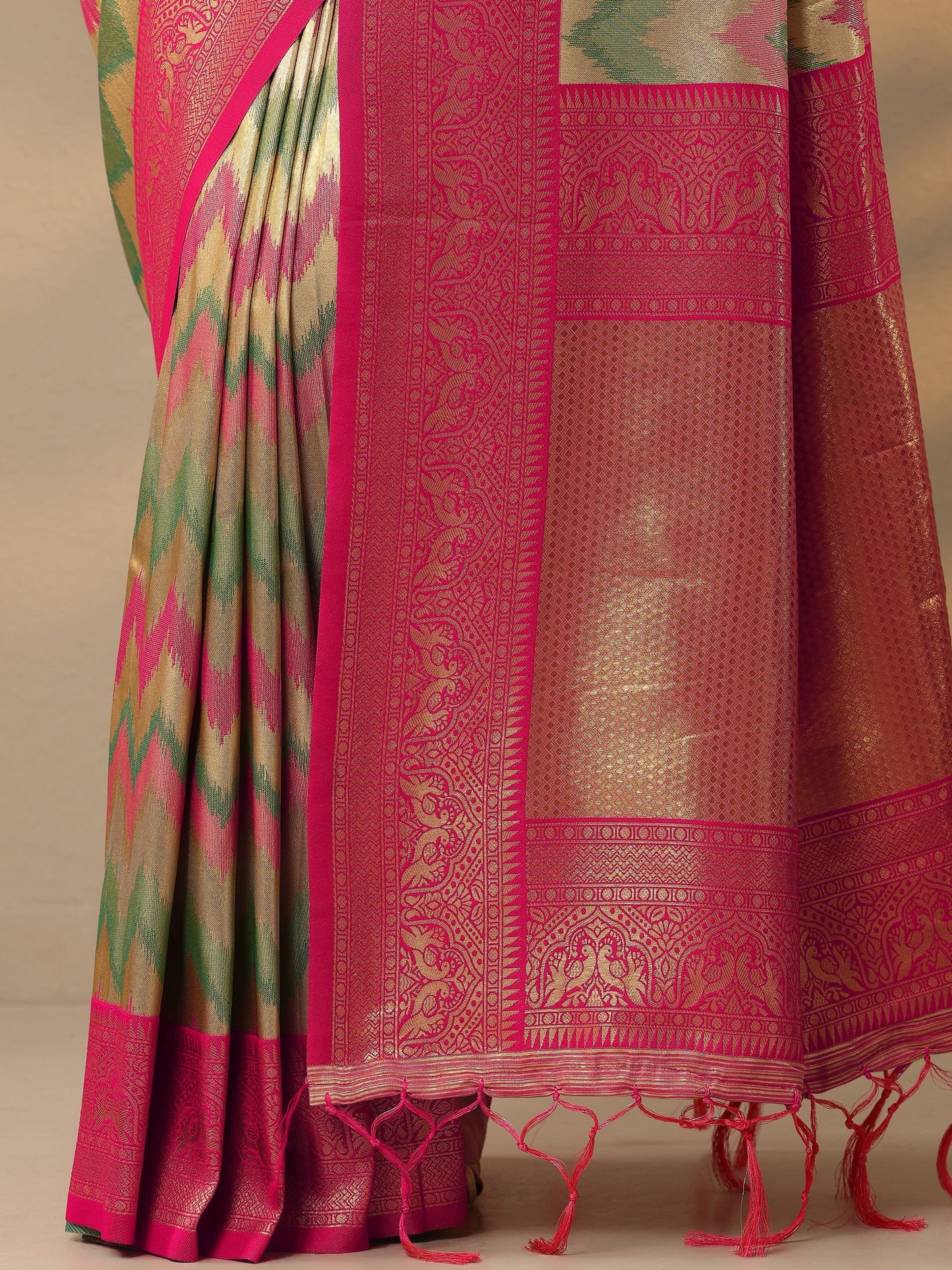 Multi Woven Design Banarasi Silk Blend Saree With Unstitched Blouse Piece
