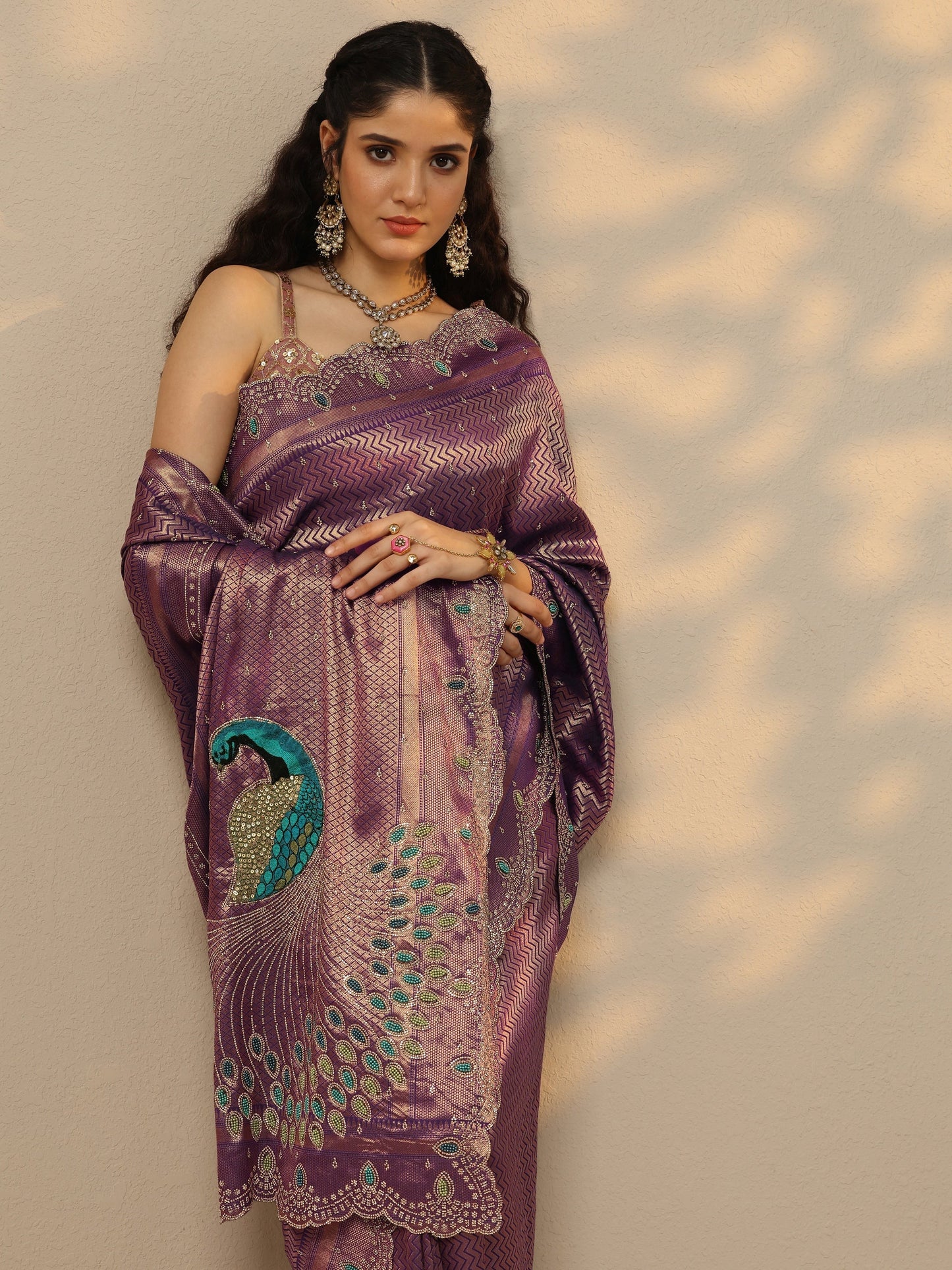 Purple Woven Design Banarasi Silk Blend Saree With Unstitched Blouse Piece