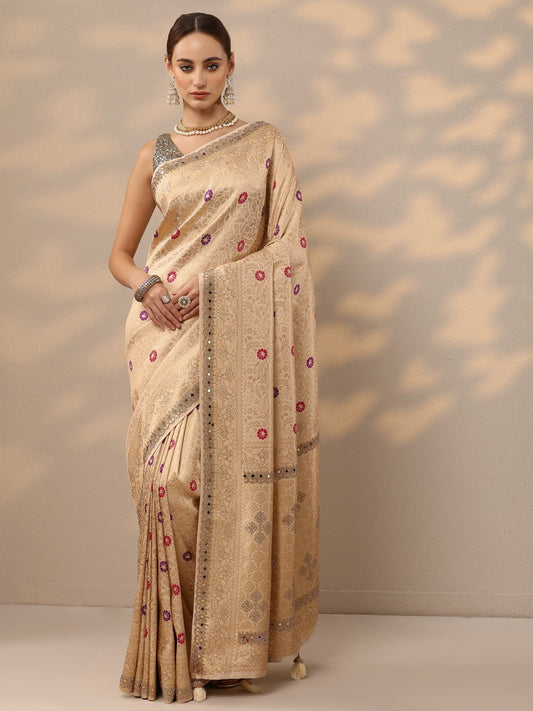 Gold Woven Design Silk Blend Saree With Unstitched Blouse Piece