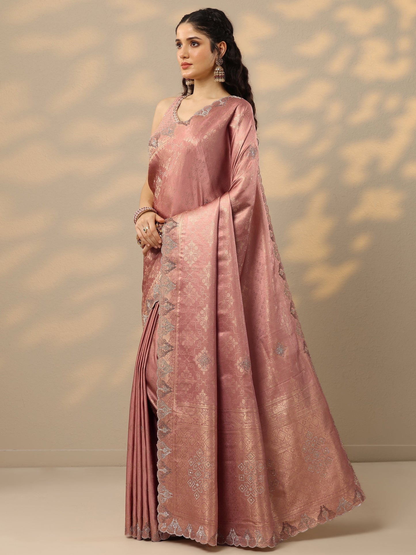 Pink Woven Design Banarasi Silk Blend Saree With Unstitched Blouse Piece