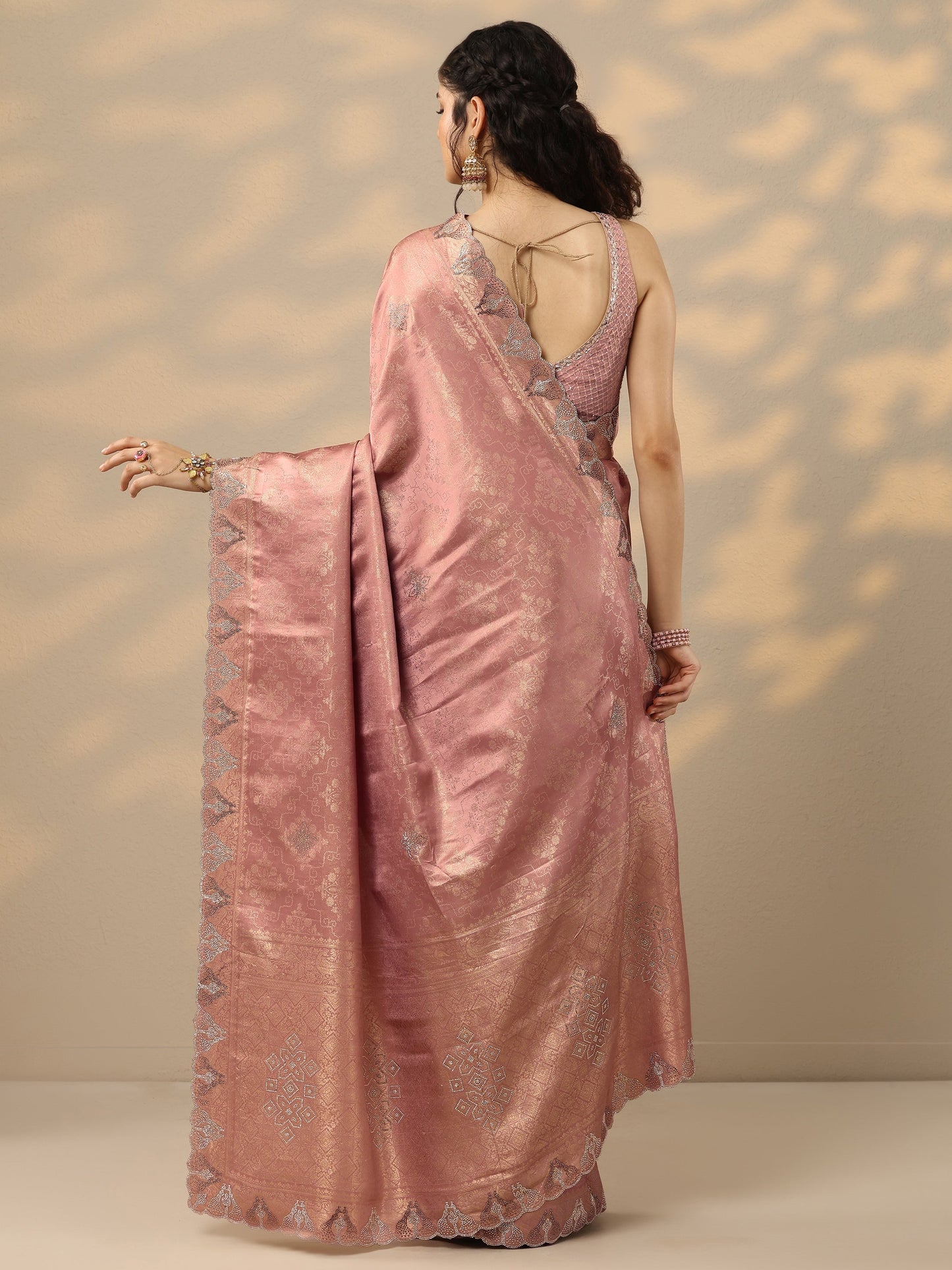 Pink Woven Design Banarasi Silk Blend Saree With Unstitched Blouse Piece