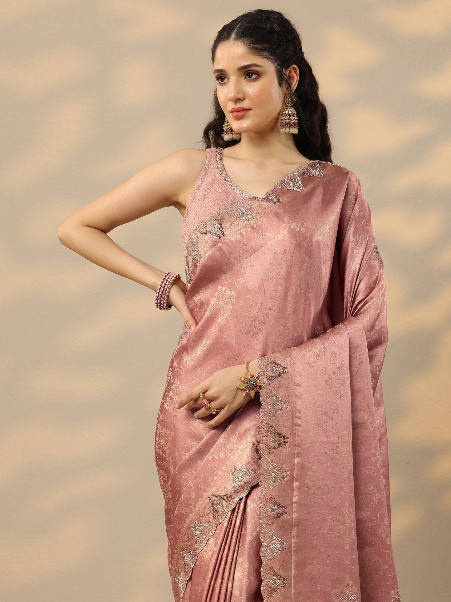 Pink Woven Design Banarasi Silk Blend Saree With Unstitched Blouse Piece