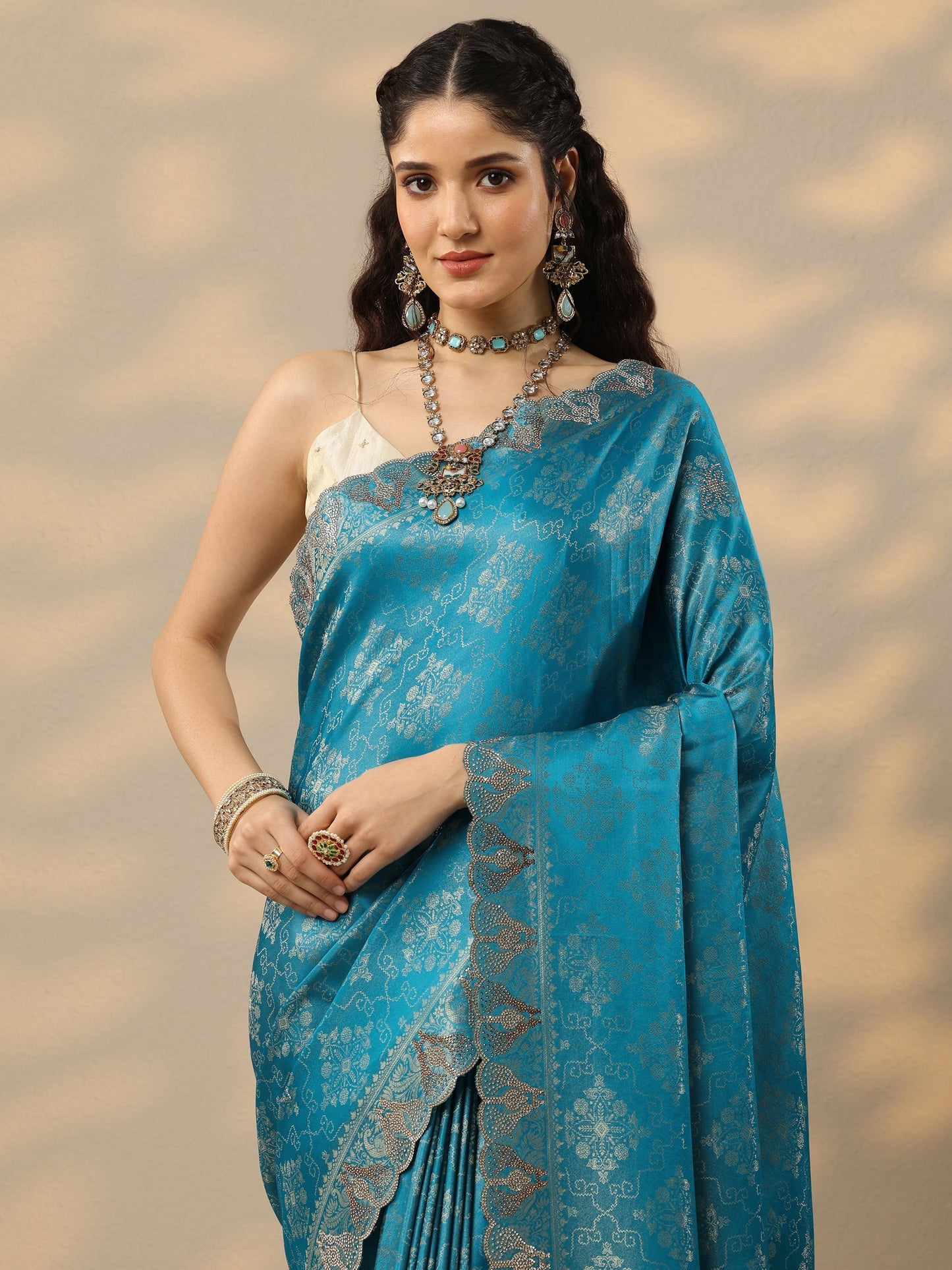 Blue Woven Design Banarasi Silk Blend Saree With Unstitched Blouse Piece