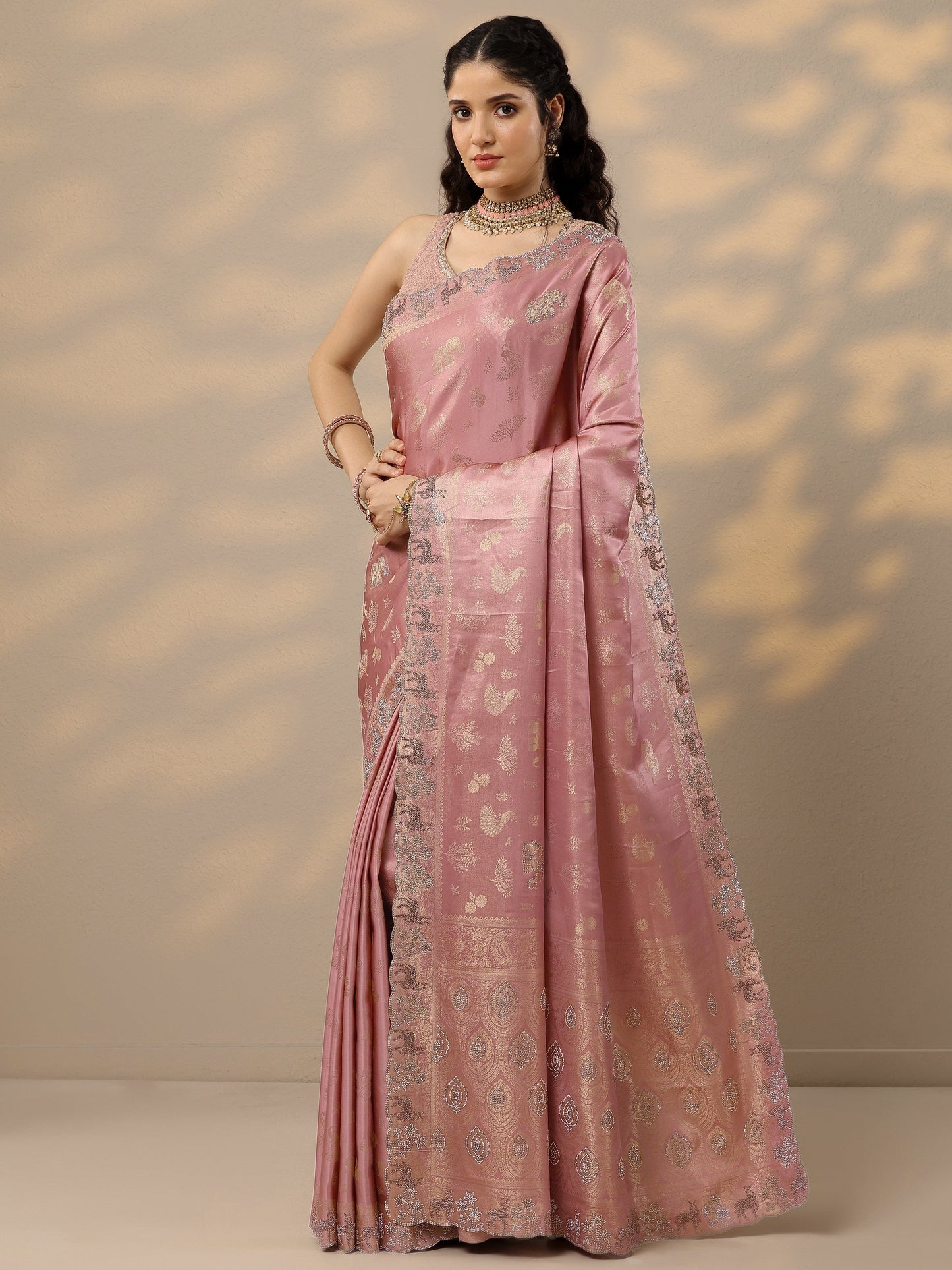 Pink Woven Design Banarasi Silk Blend Saree With Unstitched Blouse Piece