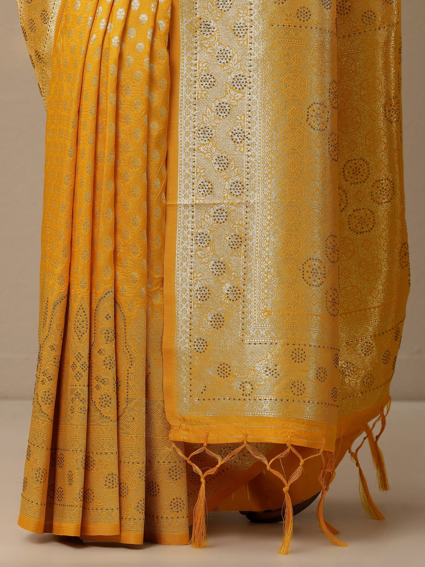 Mustard Woven Design Banarasi Silk Blend Saree With Unstitched Blouse Piece