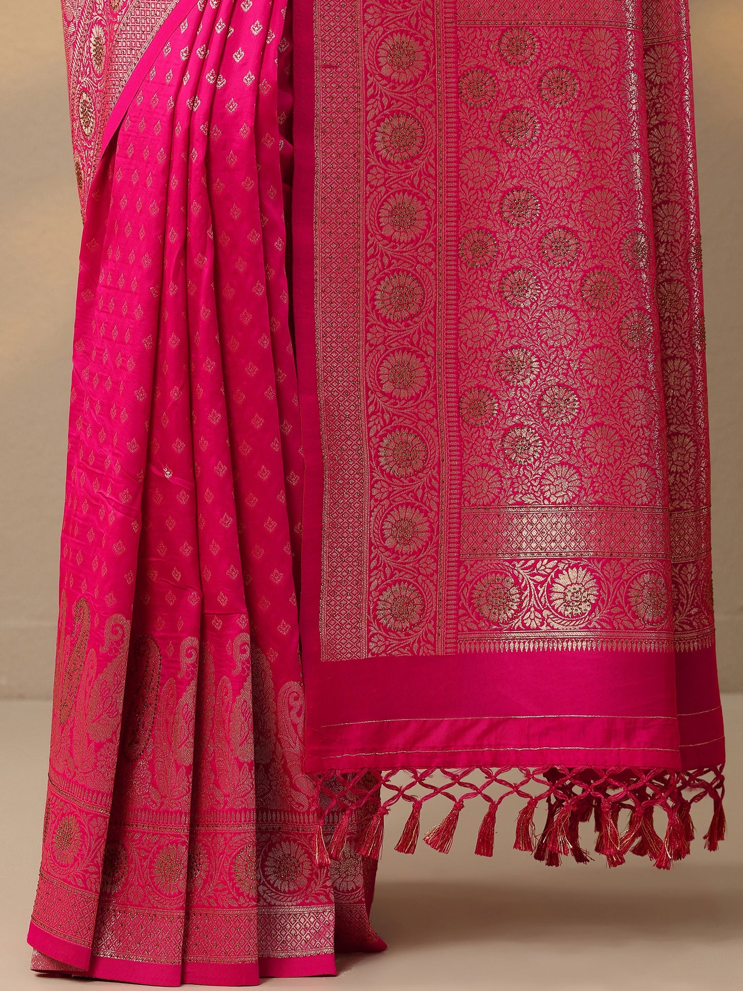 Pink Woven Design Banarasi Silk Blend Saree With Unstitched Blouse Piece