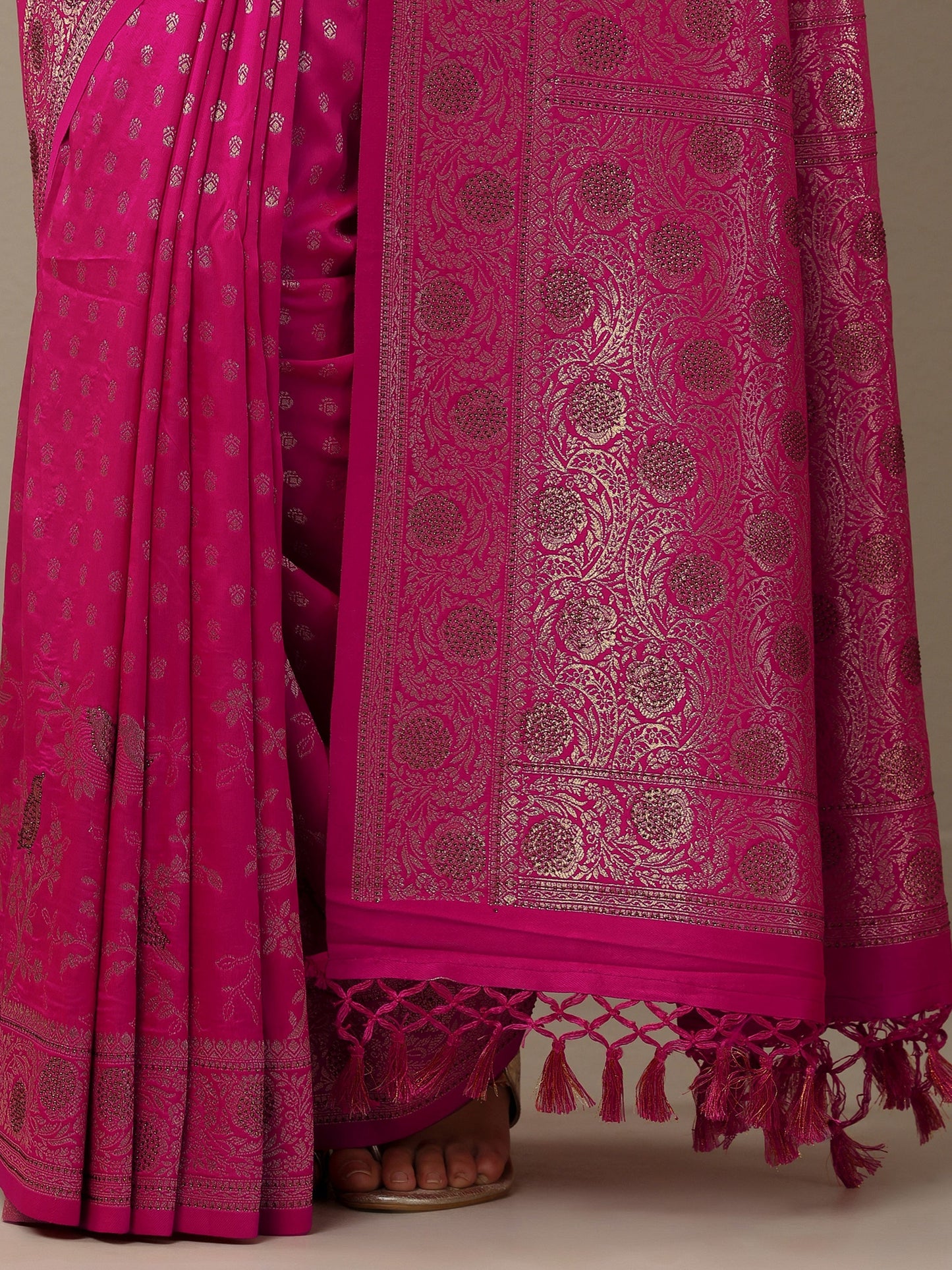 Pink Woven Design Banarasi Silk Blend Saree With Unstitched Blouse Piece