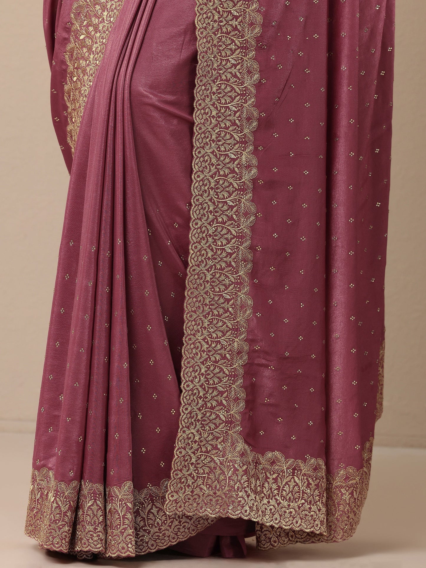 Mauve Embellished Crepe Sarees With Unstitched Blouse Piece