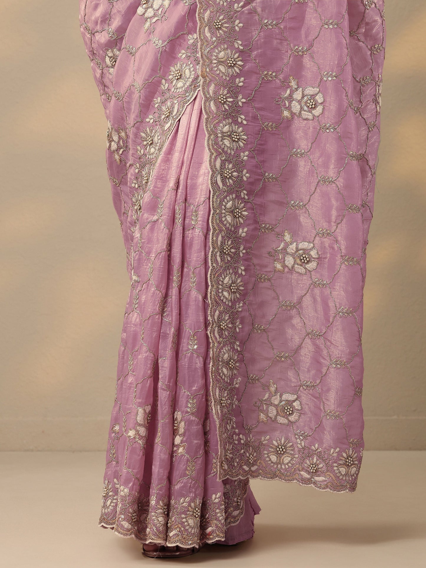 Pink Embroidered Organza Saree With Unstitched Blouse Piece