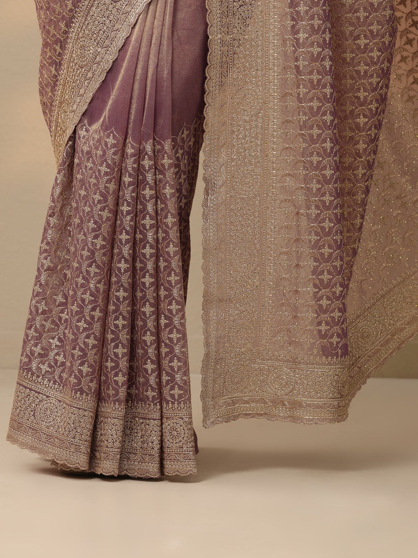 Mauve Embroidered Banarasi Nylon Saree With Unstitched Blouse Piece