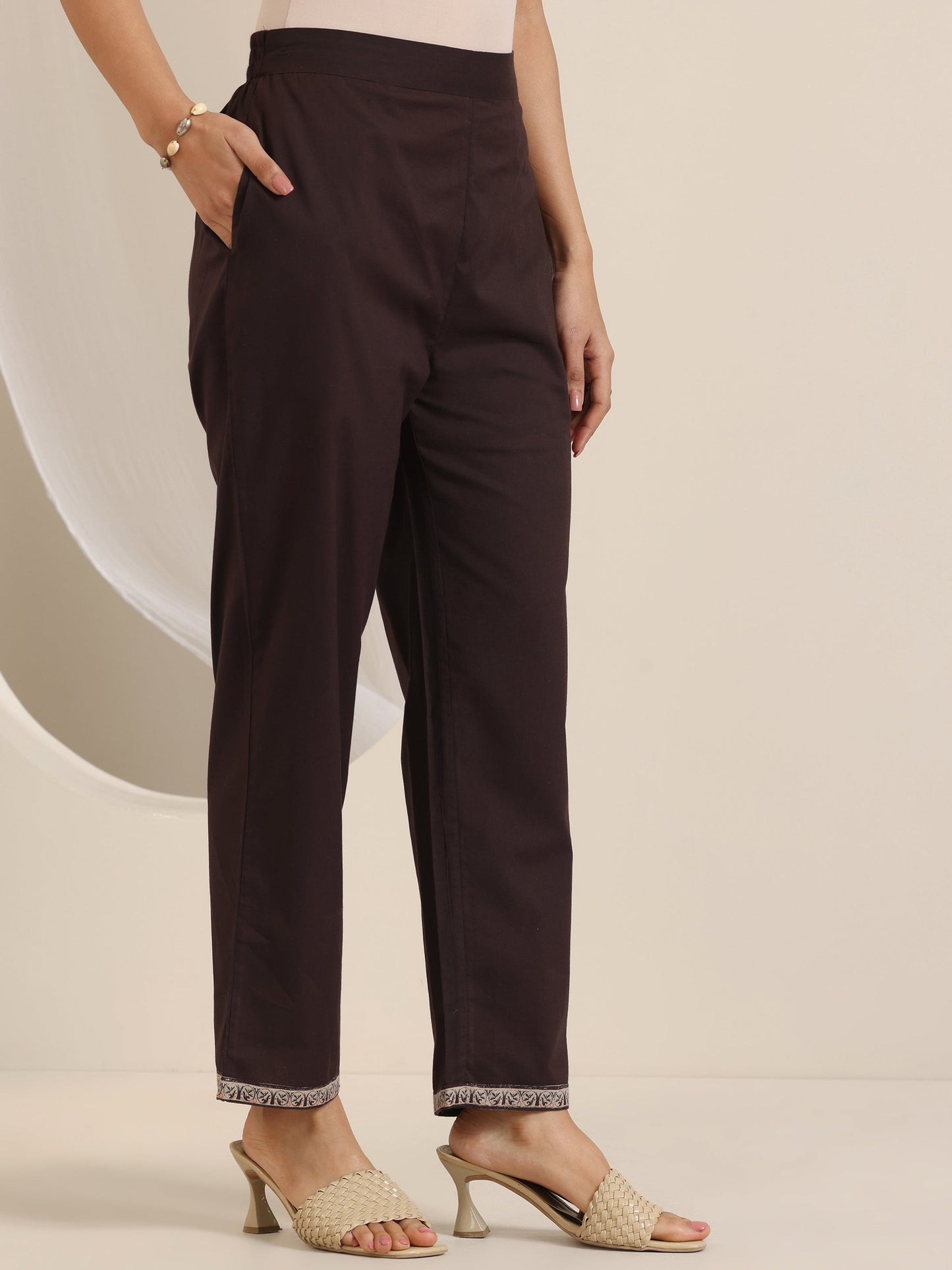 Brown Yoke Design Cotton Straight Suit Set With Dupatta