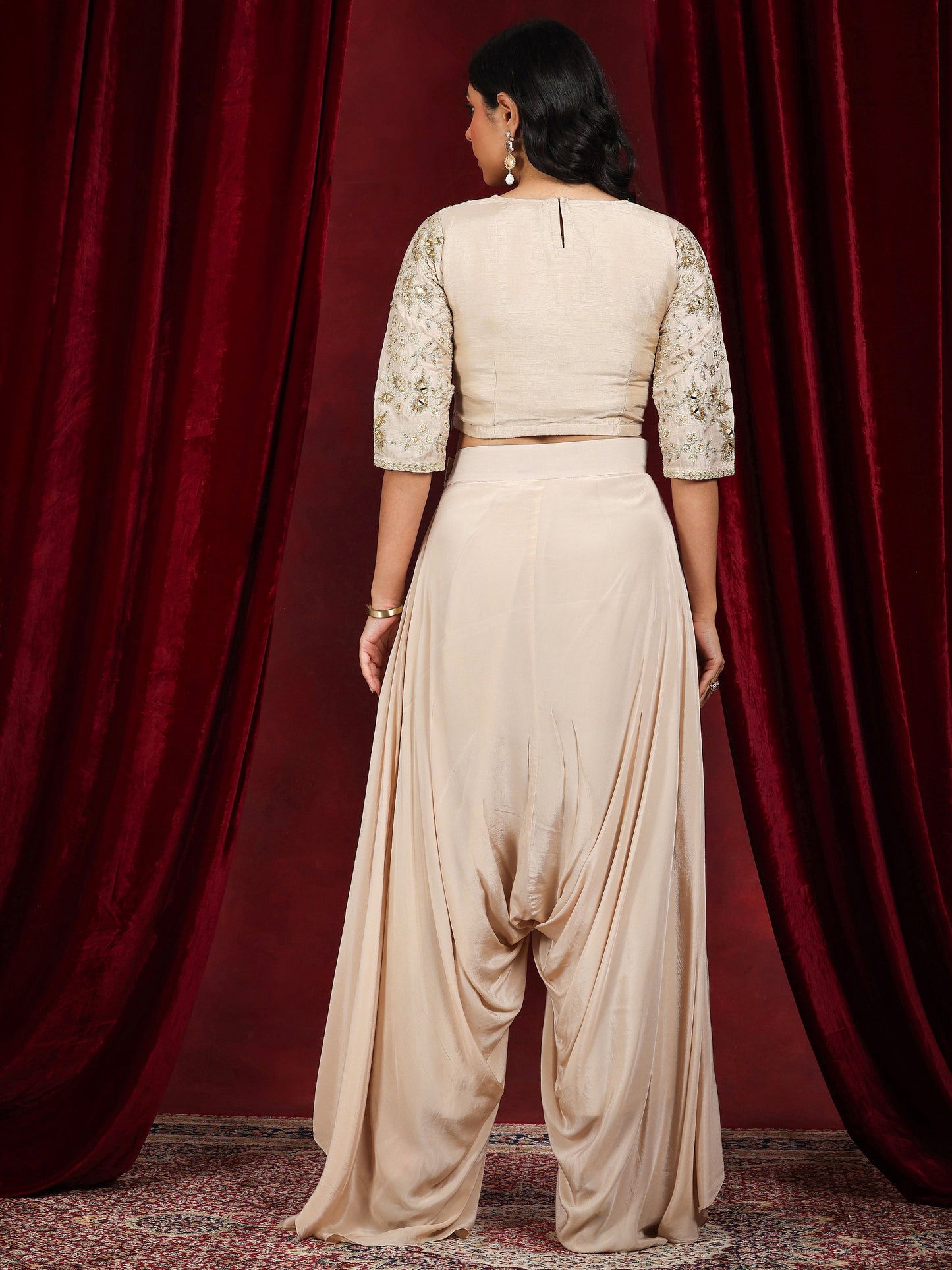 Libas Art Beige Embellished Silk Blend Co-Ords