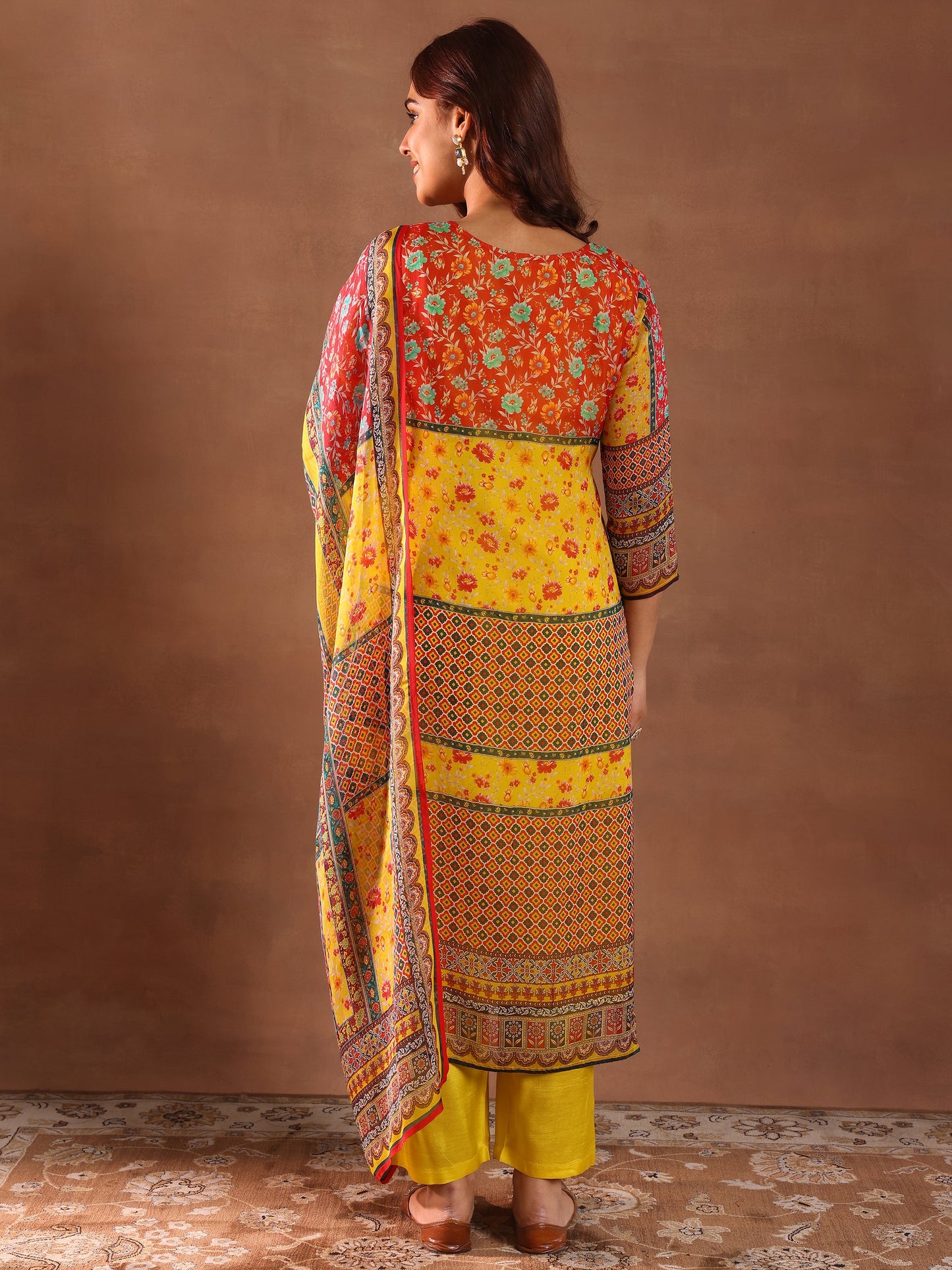 Mutli Printed Silk Blend Straight Suit With Dupatta