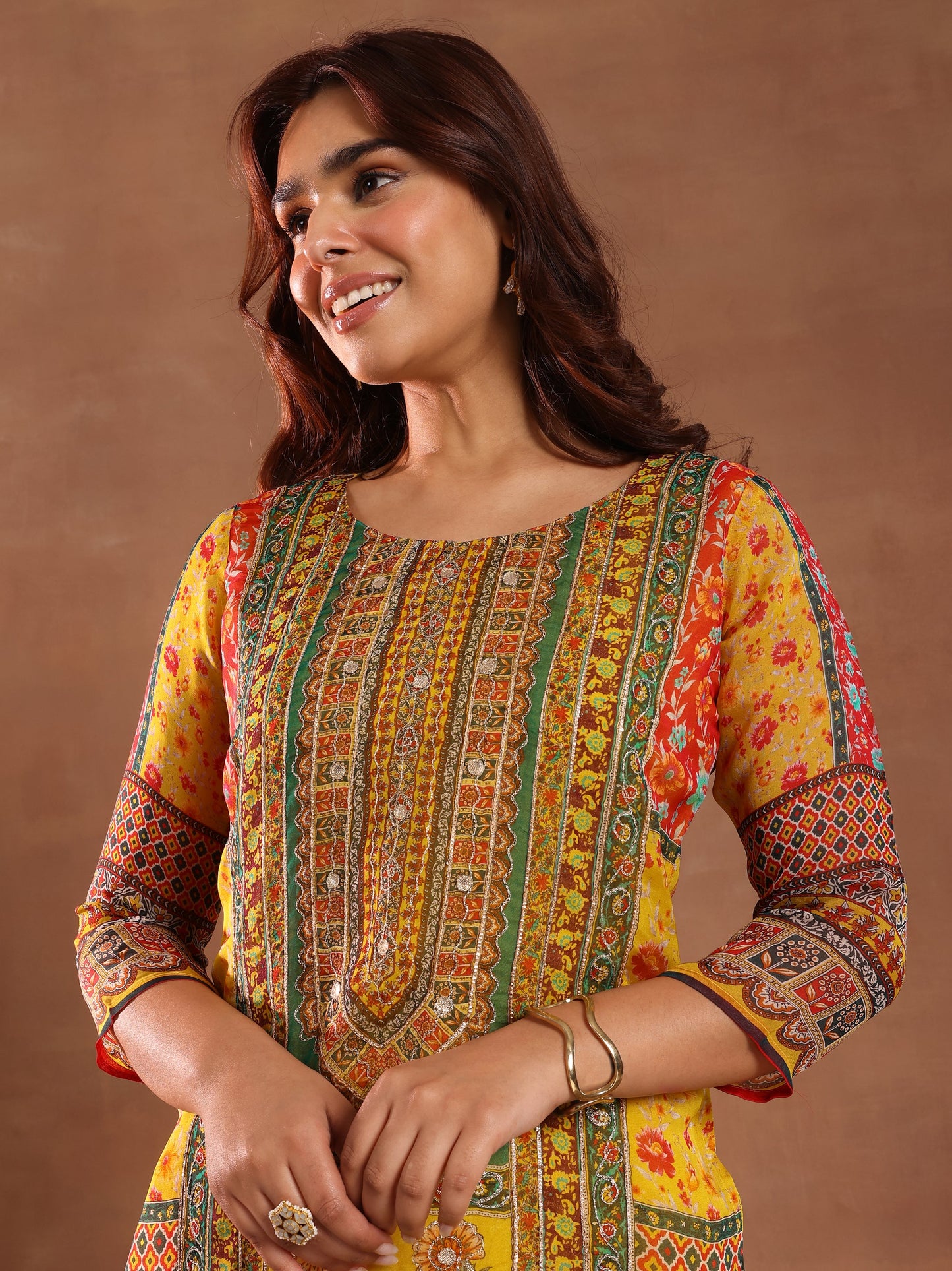 Mutli Printed Silk Blend Straight Suit With Dupatta