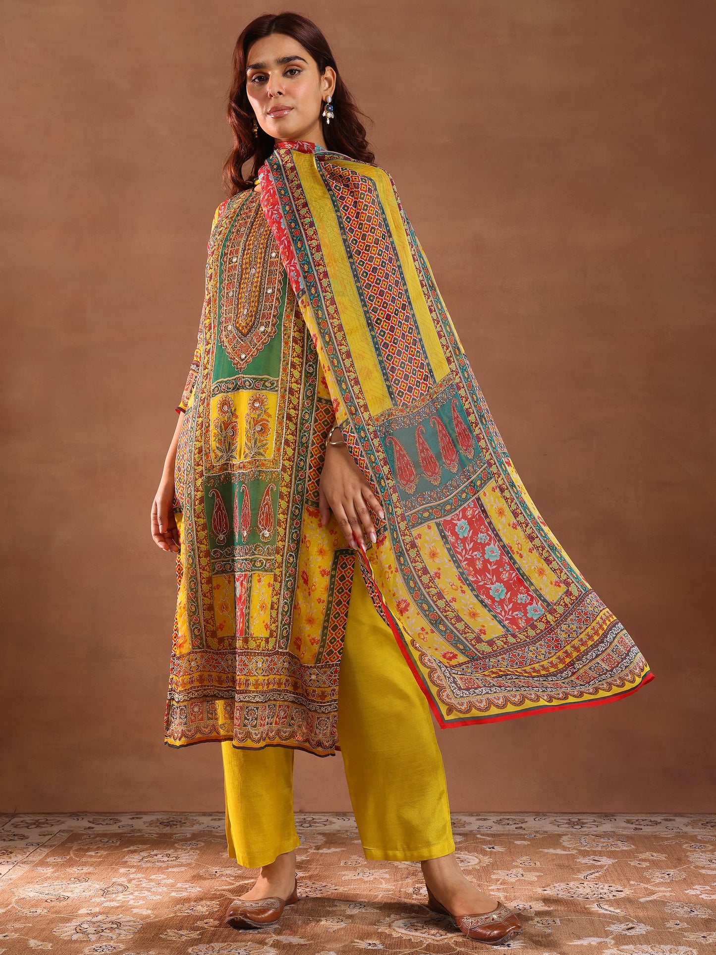 Mutli Printed Silk Blend Straight Suit With Dupatta