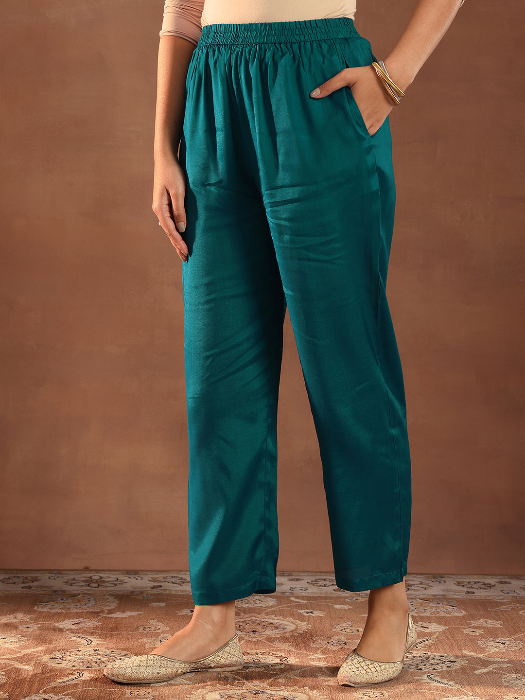 Teal Yoke Design Tissue Straight Suit With Dupatta