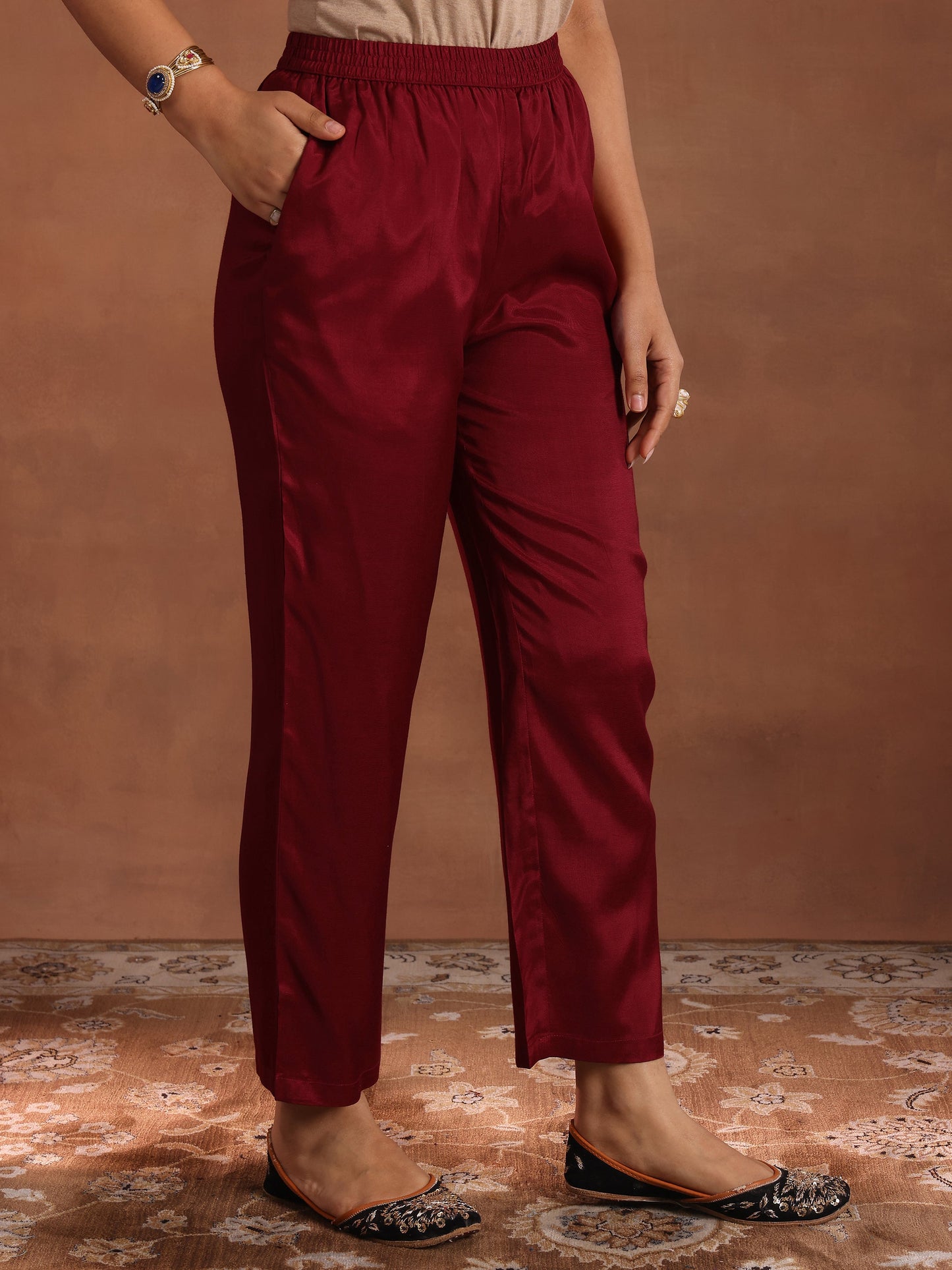 Maroon Yoke Design Tissue Straight Suit With Dupatta