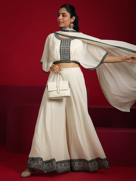 Libas Art Off-White Embroidered Georgette Co-Ords With Dupatta