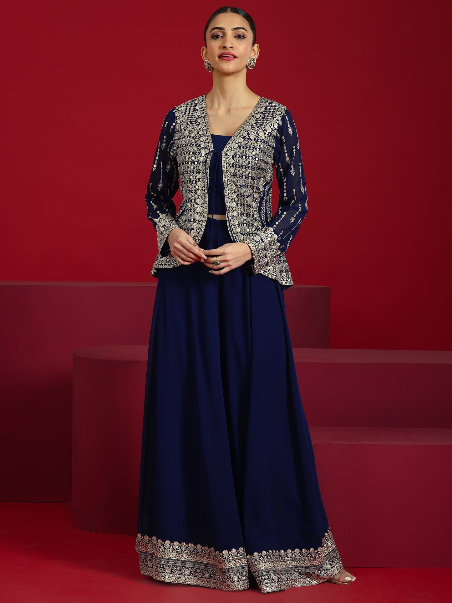 Libas Art Blue Embellished Georgette Co-Ord Sets