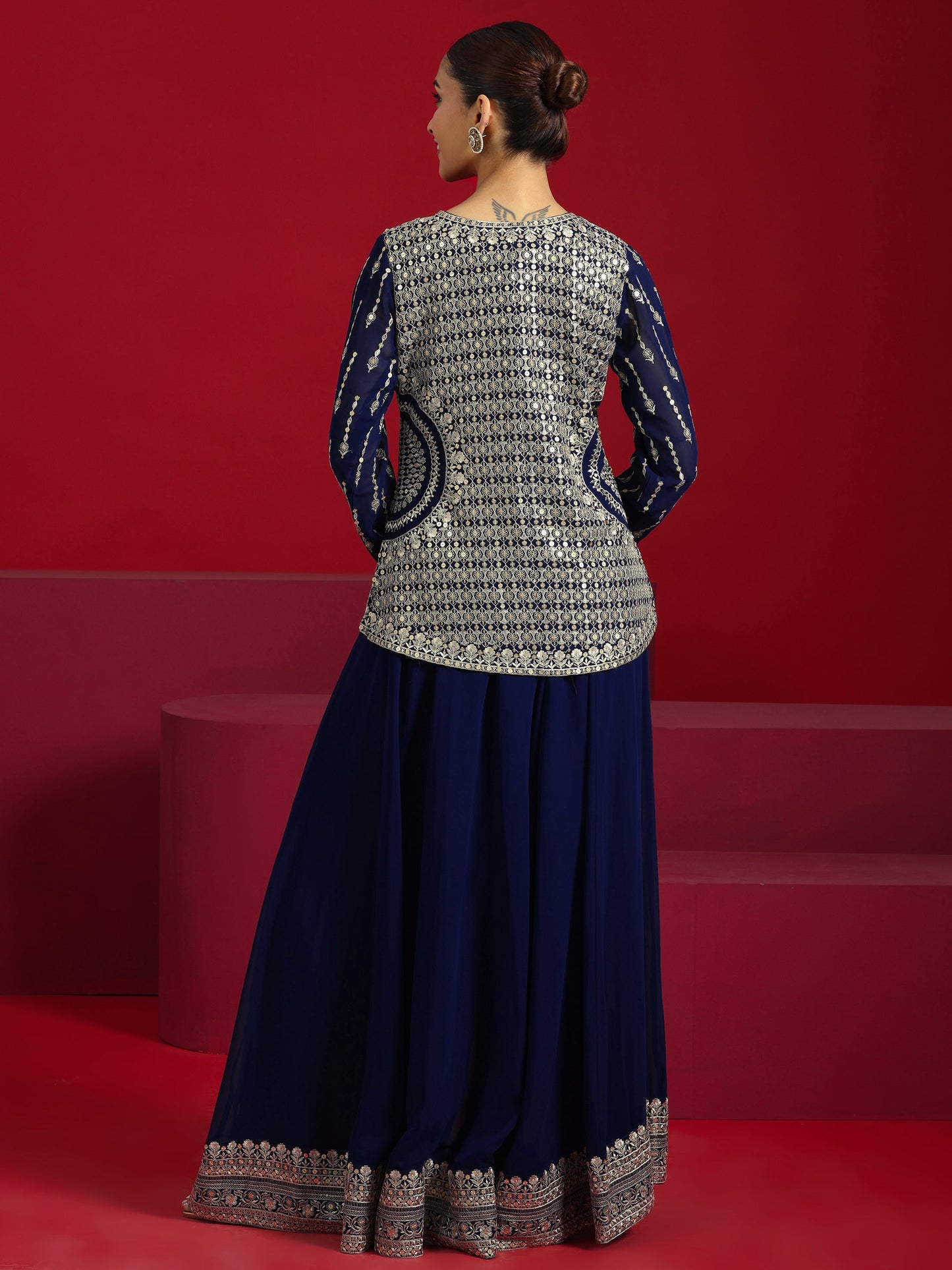 Libas Art Blue Embellished Georgette Co-Ord Sets