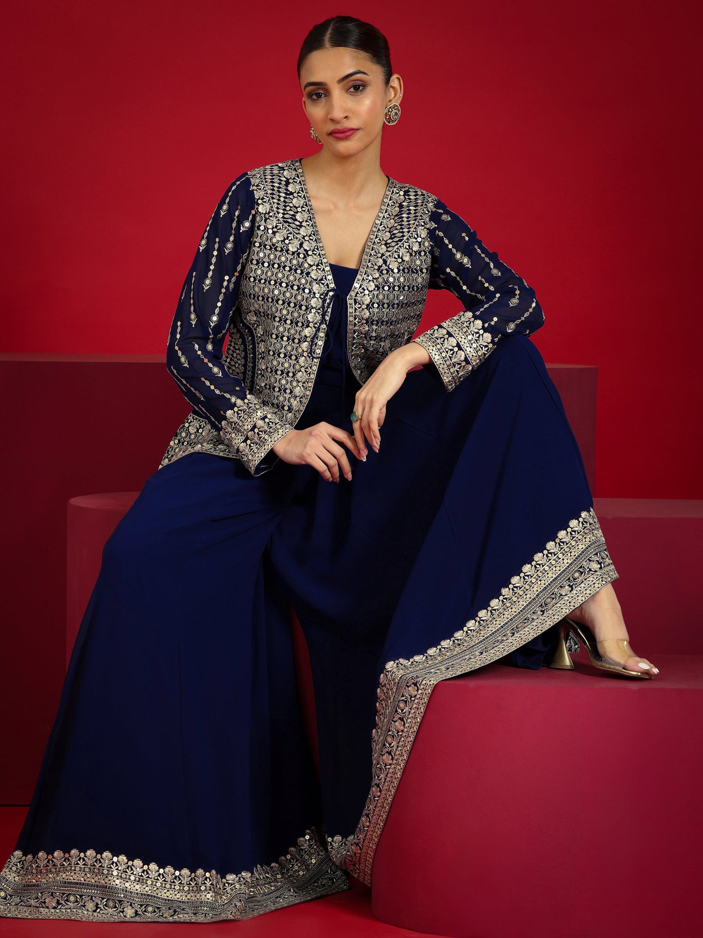 Libas Art Blue Embellished Georgette Co-Ord Sets