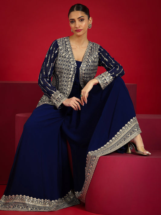 Libas Art Blue Embellished Georgette Co-Ord Sets