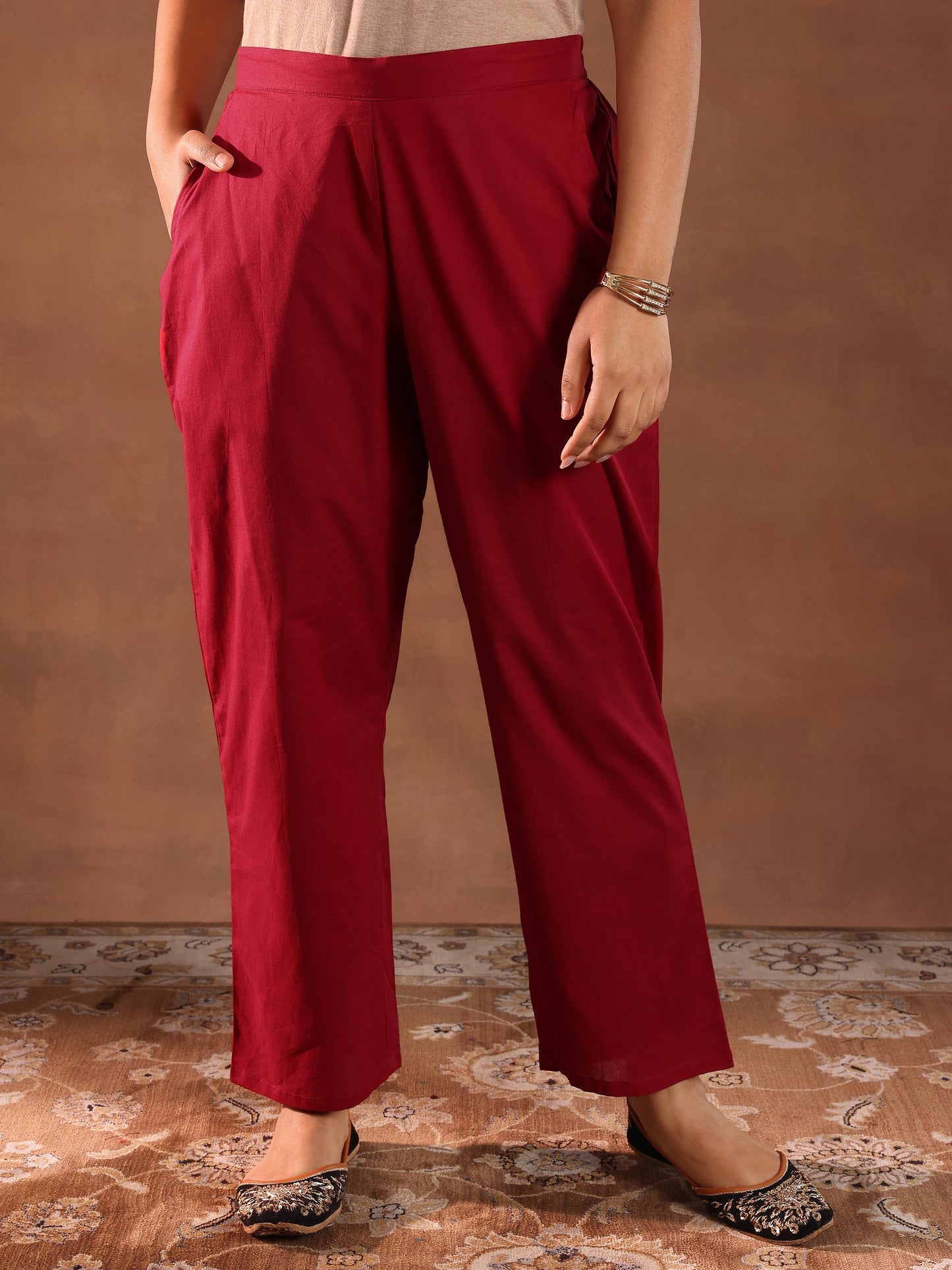 Maroon Embroidered Chanderi Silk Straight Suit With Dupatta