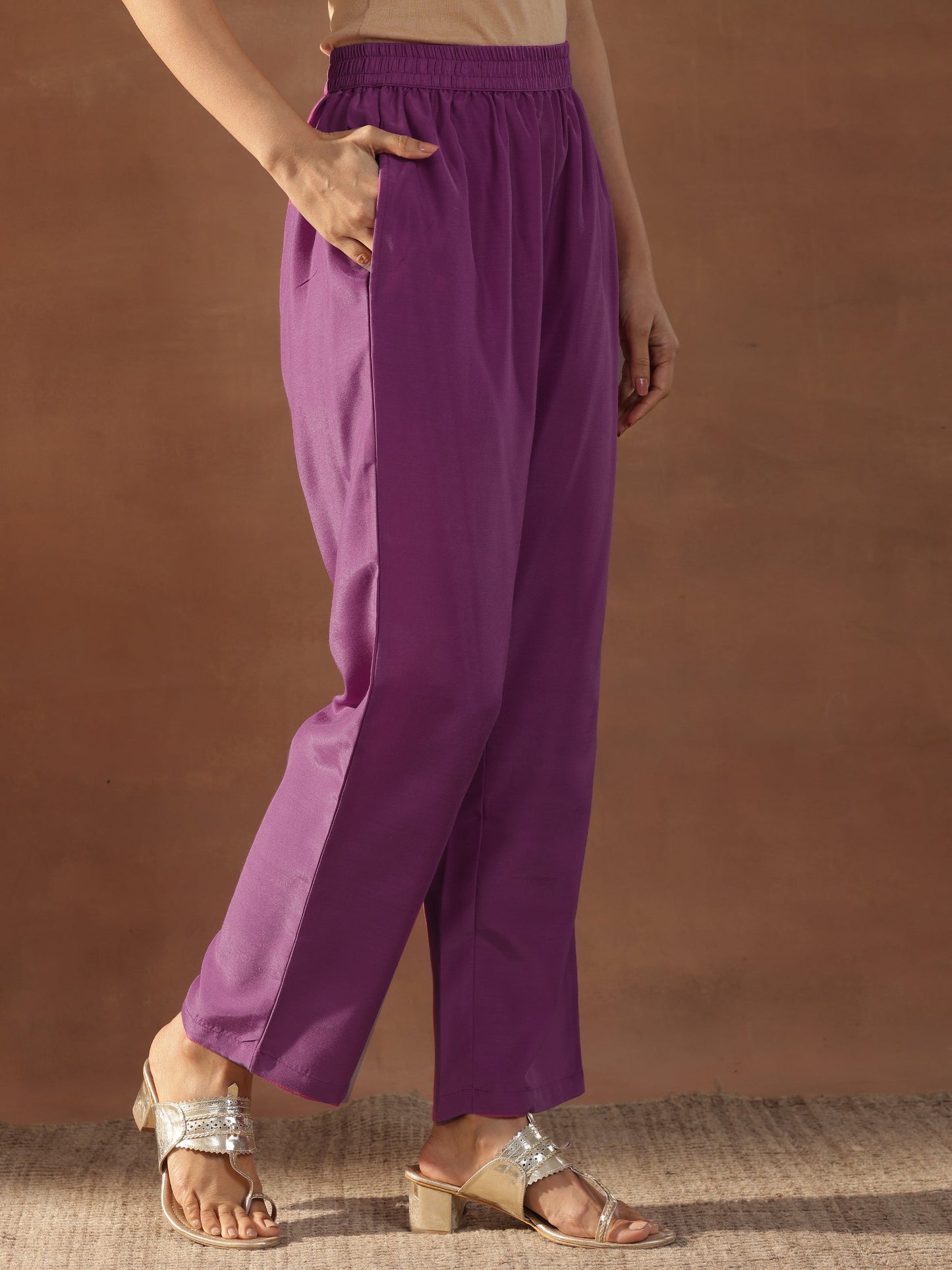 Magenta Printed Silk Blend Straight Suit Set With Dupatta