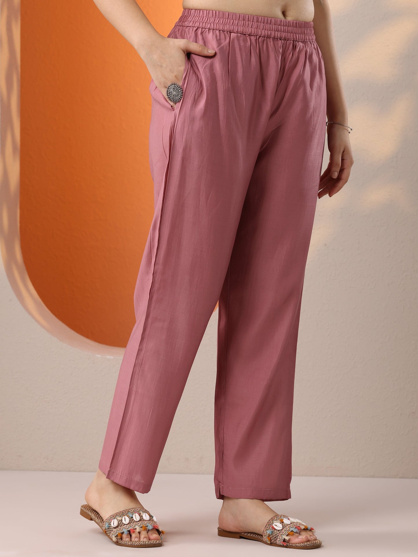 Pink Printed Silk Blend Straight Suit Set With Dupatta