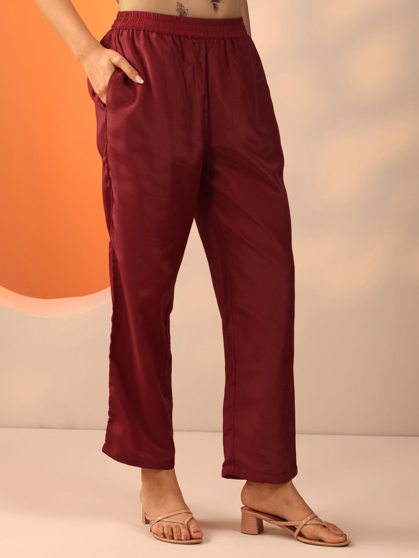 Maroon Embroidered Silk Blend Straight Suit Set With Dupatta