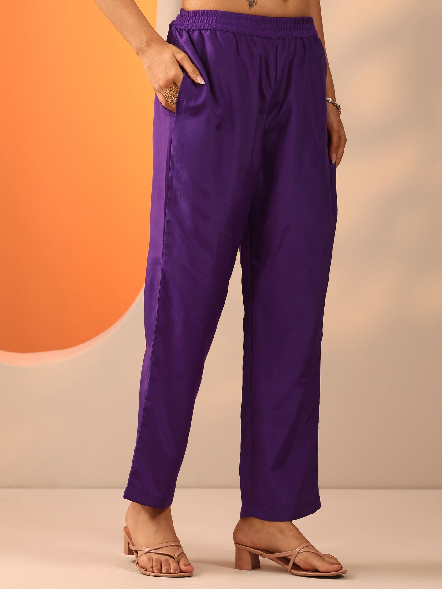 Purple Embroidered Silk Blend Straight Suit Set With Dupatta