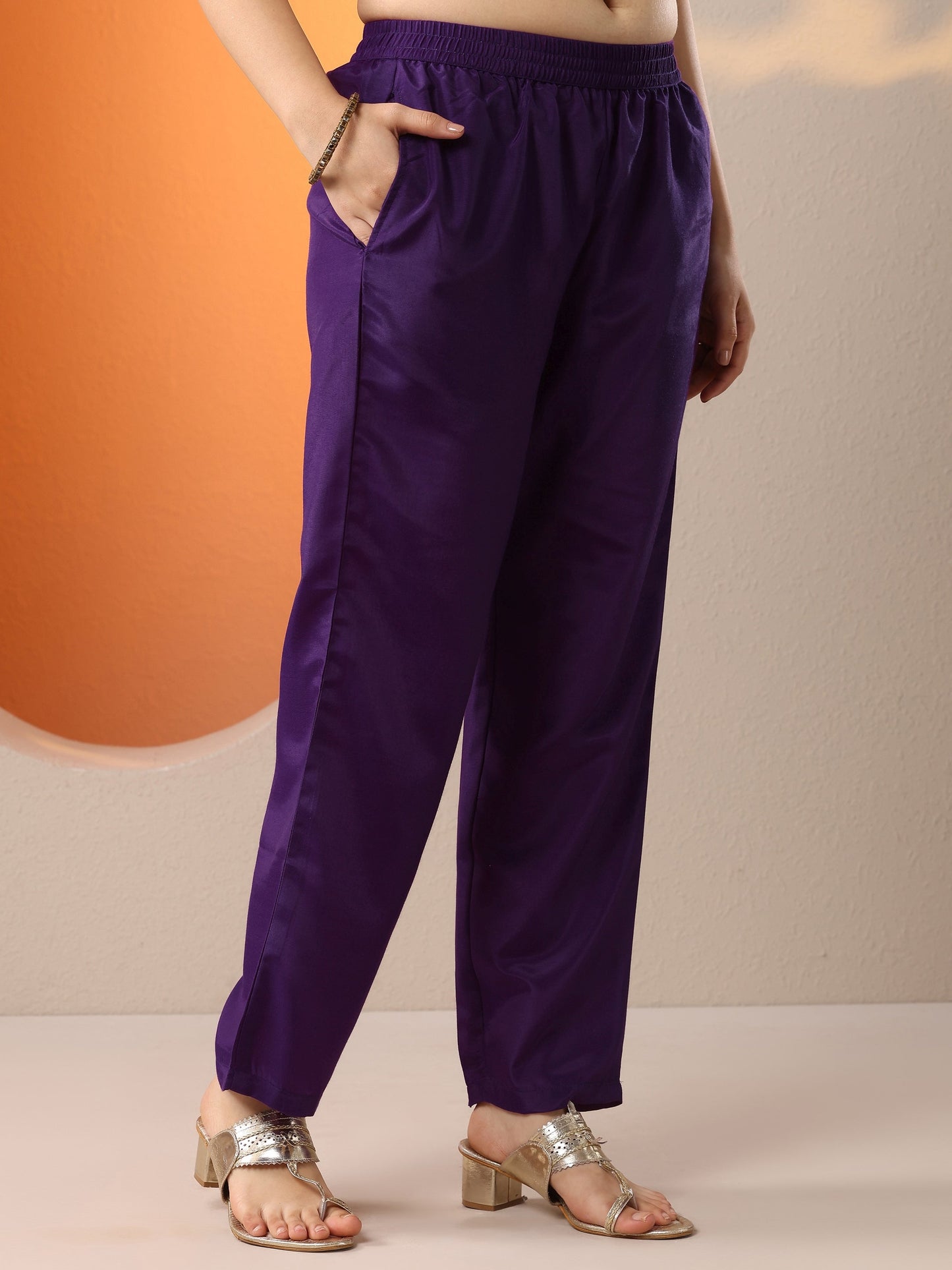 Purple Embroidered Silk Blend Straight Suit Set With Dupatta