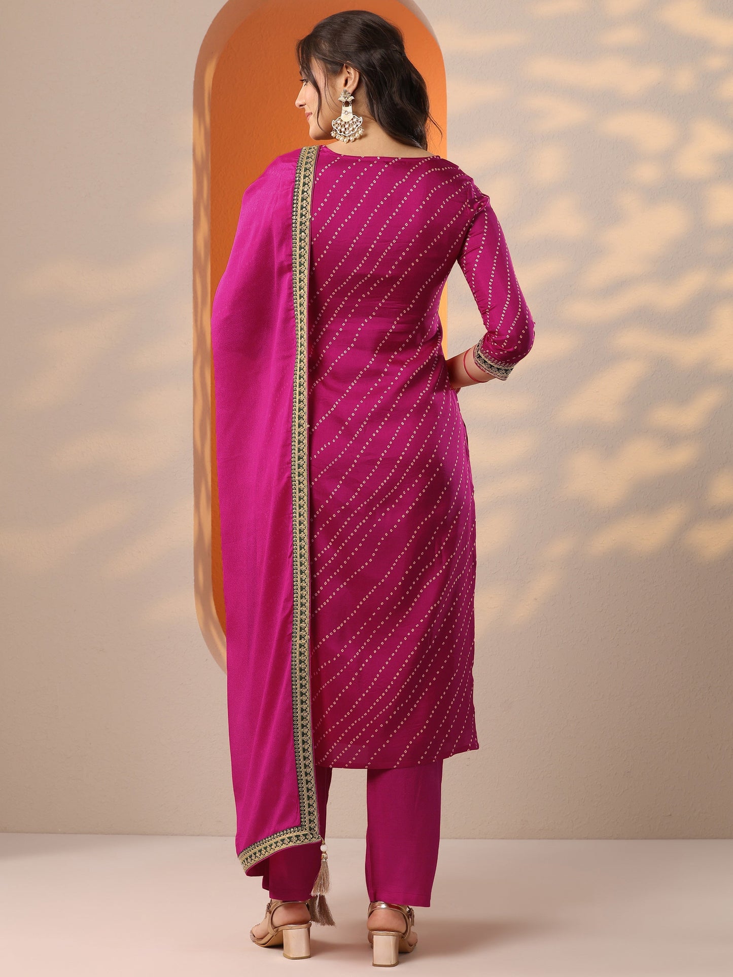 Pink Printed Silk Blend Straight Suit Set With Dupatta