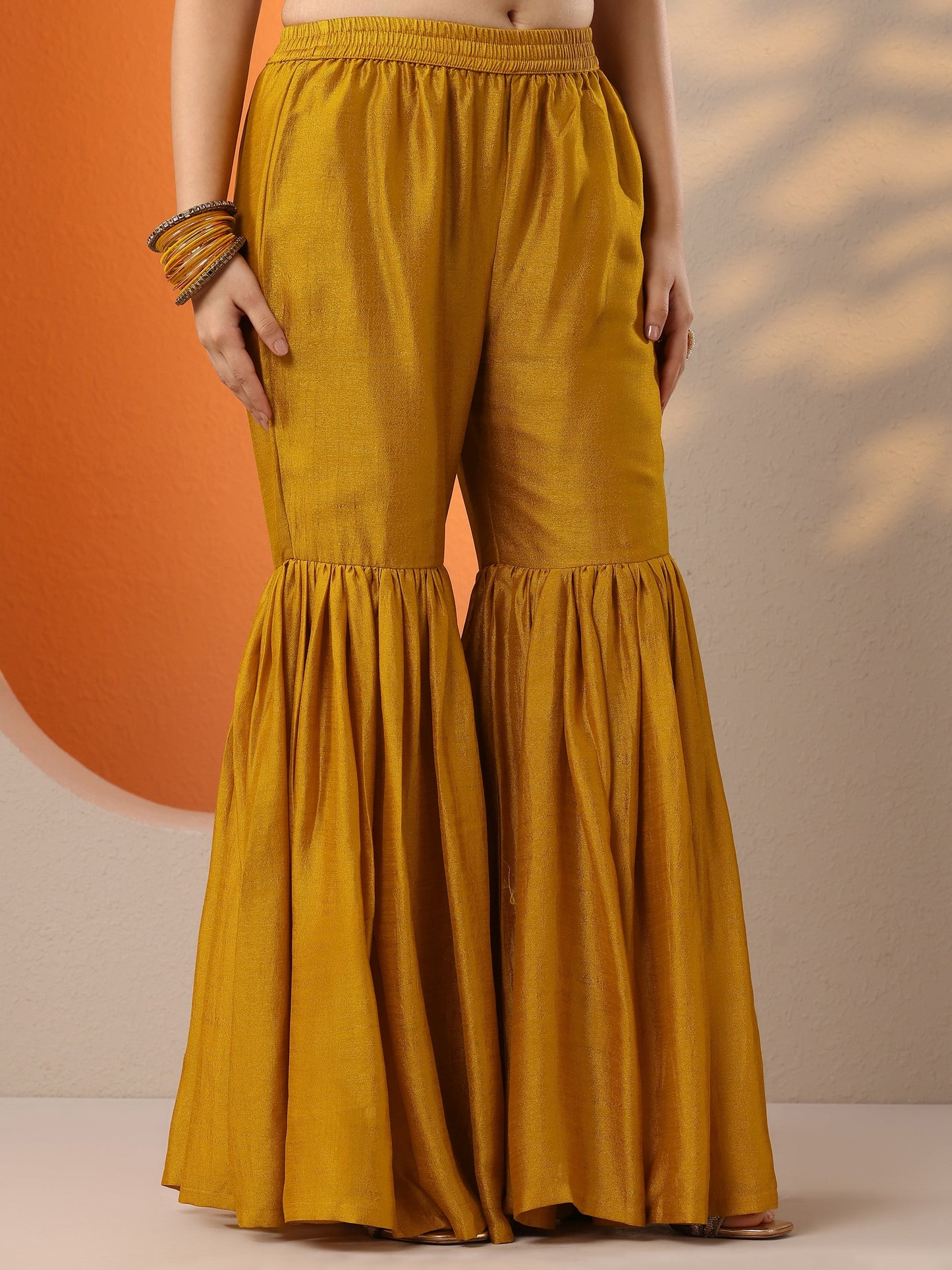 Mustard Embroidered Silk Blend Straight Suit Set With Dupatta