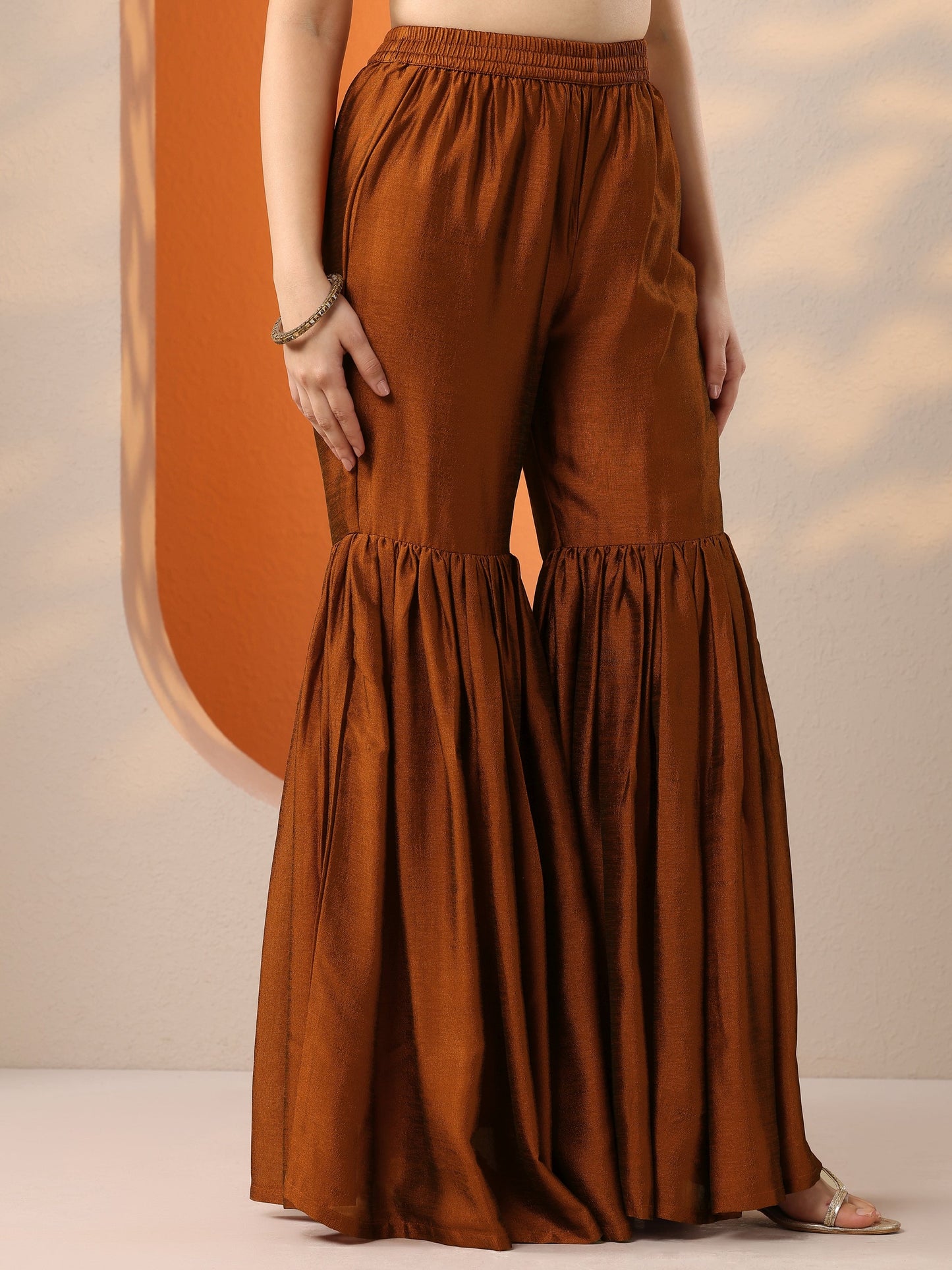 Rust Embroidered Silk Blend Straight Suit Set With Dupatta