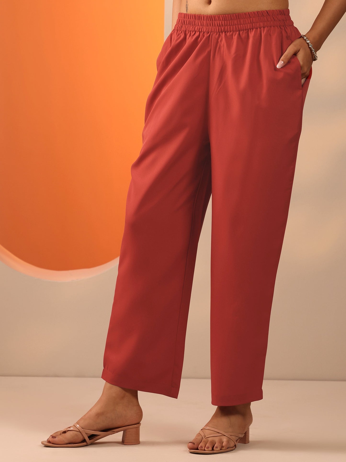 Rust Woven Design Silk Blend Straight Suit Set With Dupatta