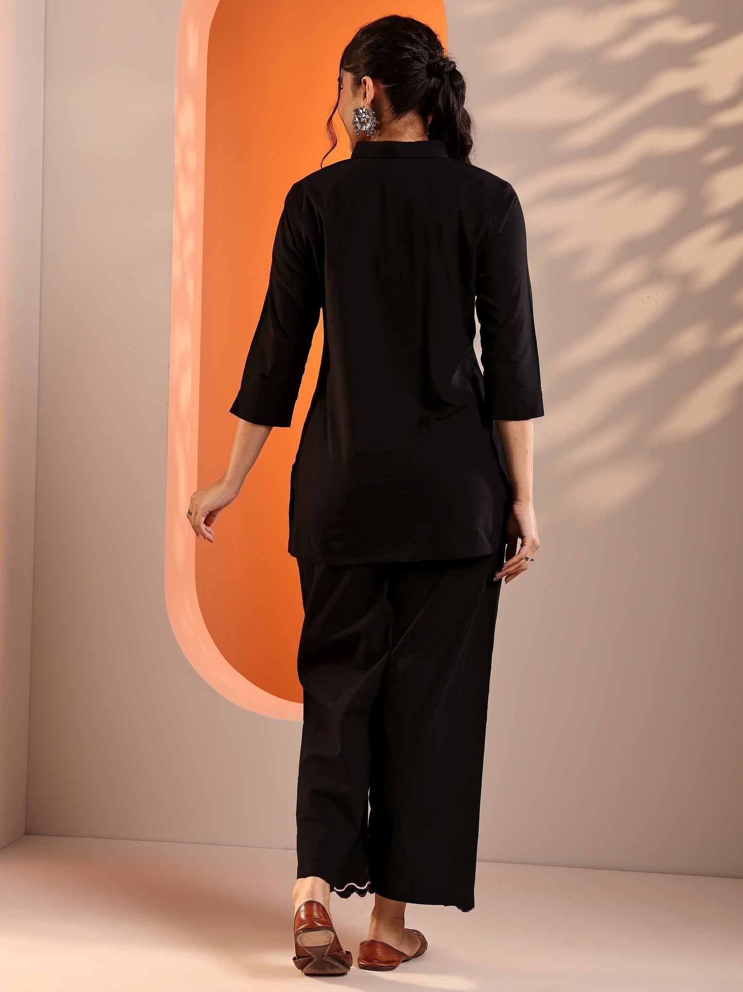 Black Embroidered cotton blend Co-Ord Sets