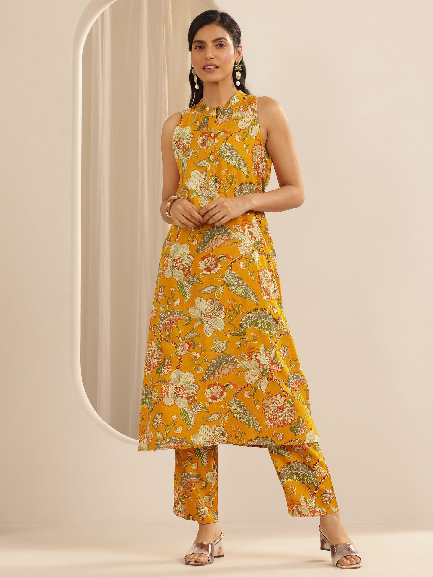 Mustard Printed Rayon Co-Ord Sets