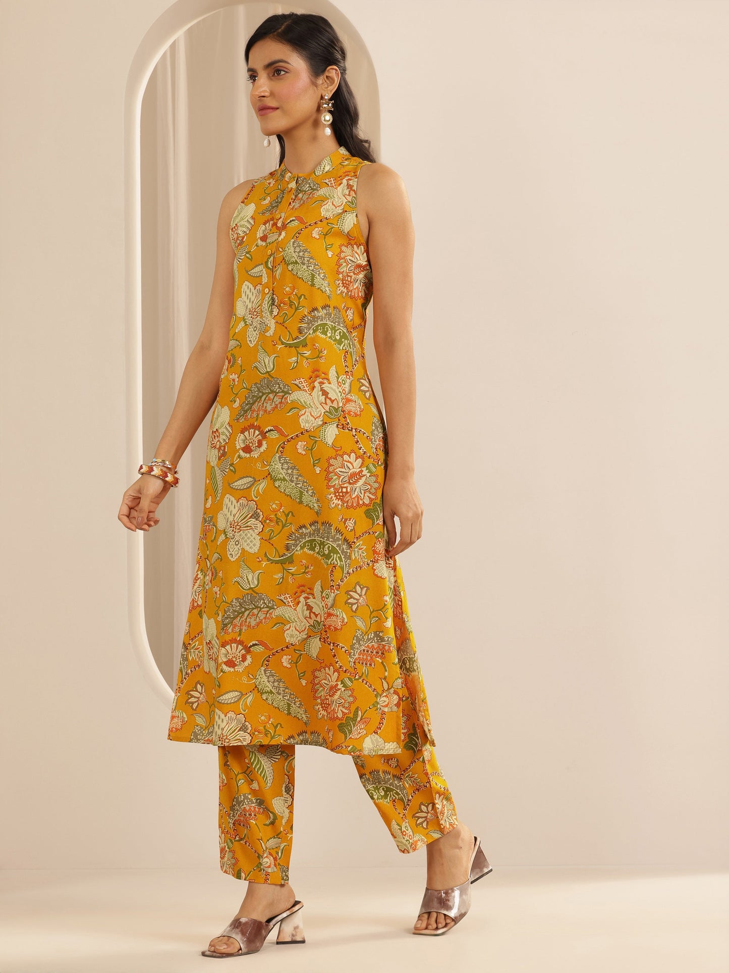 Mustard Printed Rayon Co-Ord Sets
