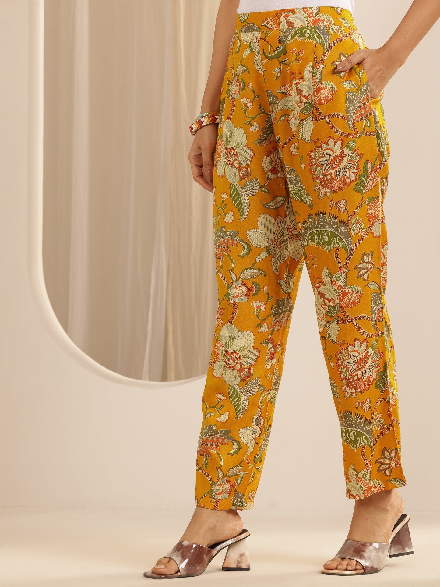 Mustard Printed Rayon Co-Ord Sets