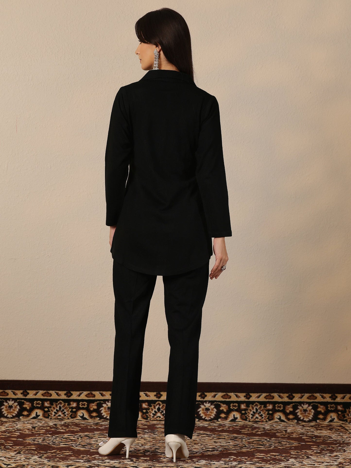 Black Embroidered Wool Co-Ord Sets