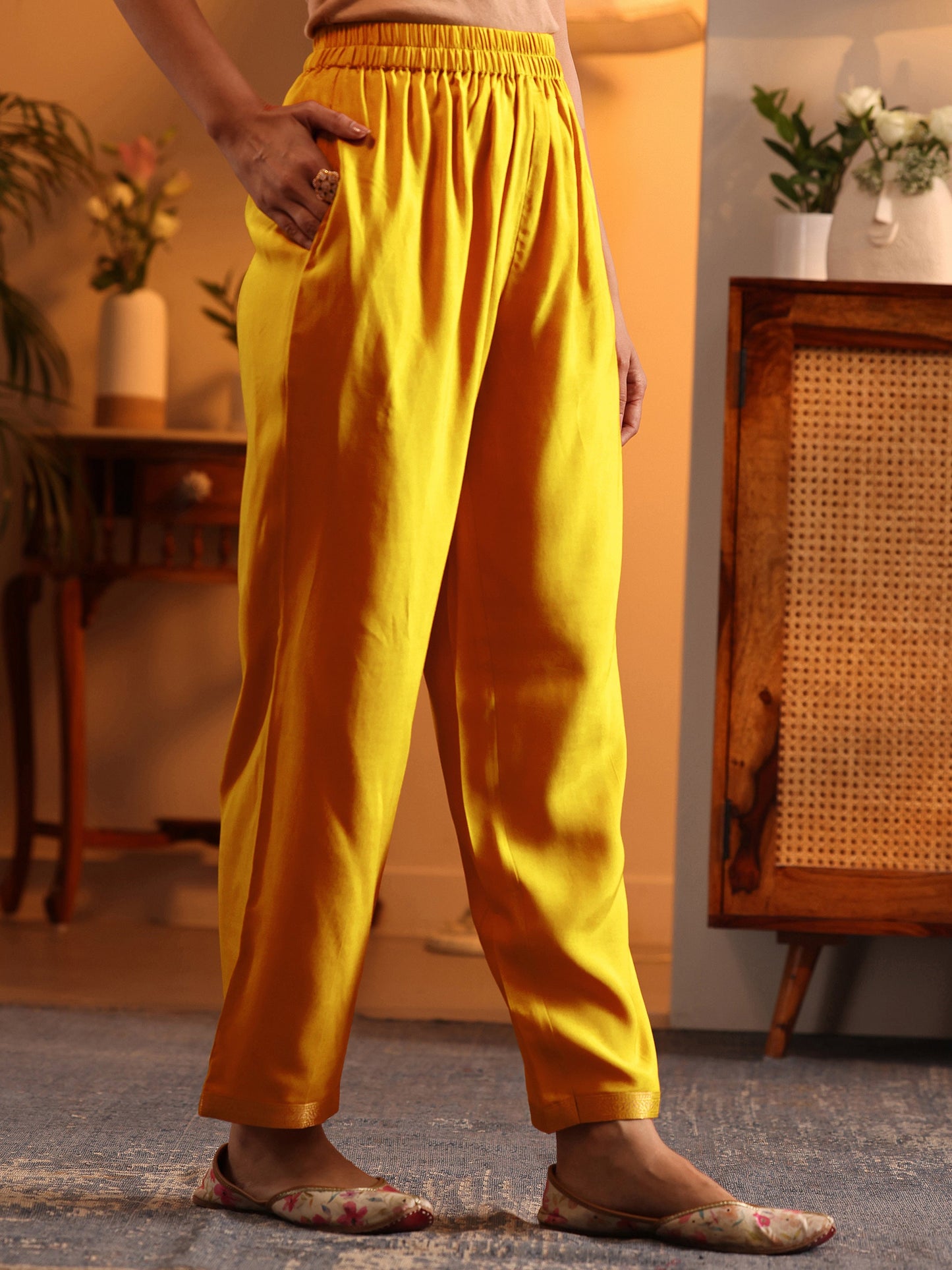 Libas Art Mustard Woven Design Silk Blend Straight Suit Set With Dupatta