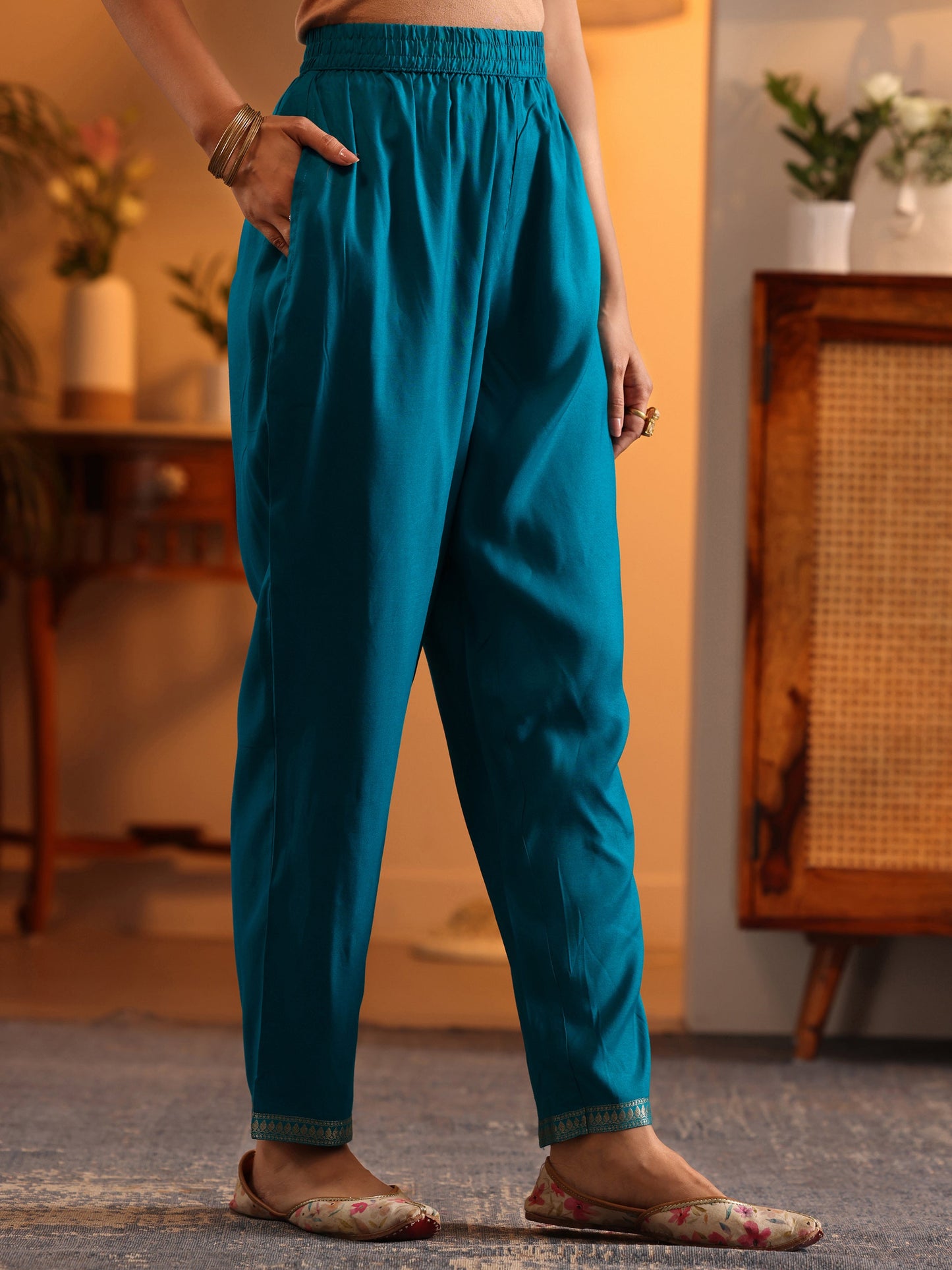 Libas Art Blue Woven Design Silk Blend Straight Suit Set With Dupatta