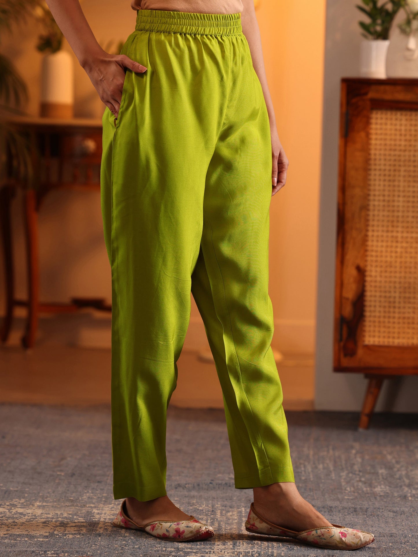 Libas Art Lime Green Embroidered Silk Blend Anarkali Suit Set With Dupatta