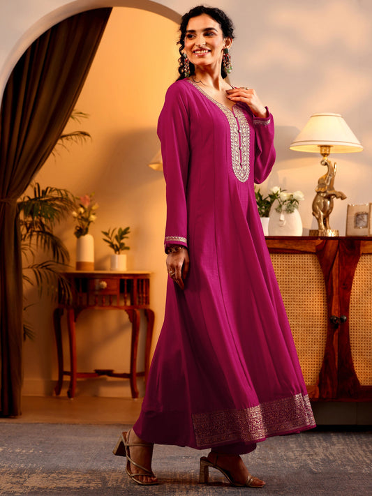 Libas Art Pink Embroidered Silk Blend Anarkali Suit Set With Dupatta