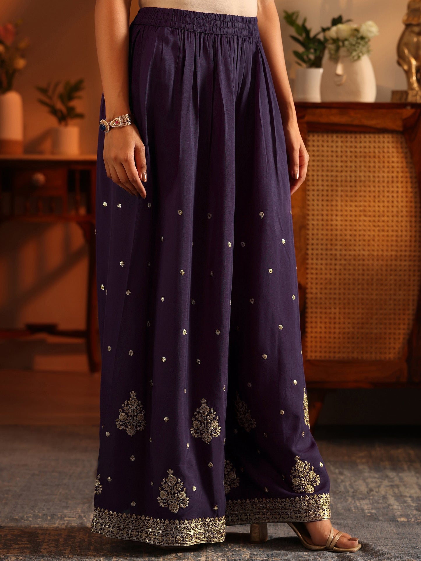 Libas Art Purple Woven Design Silk Blend Straight Suit Set With Dupatta