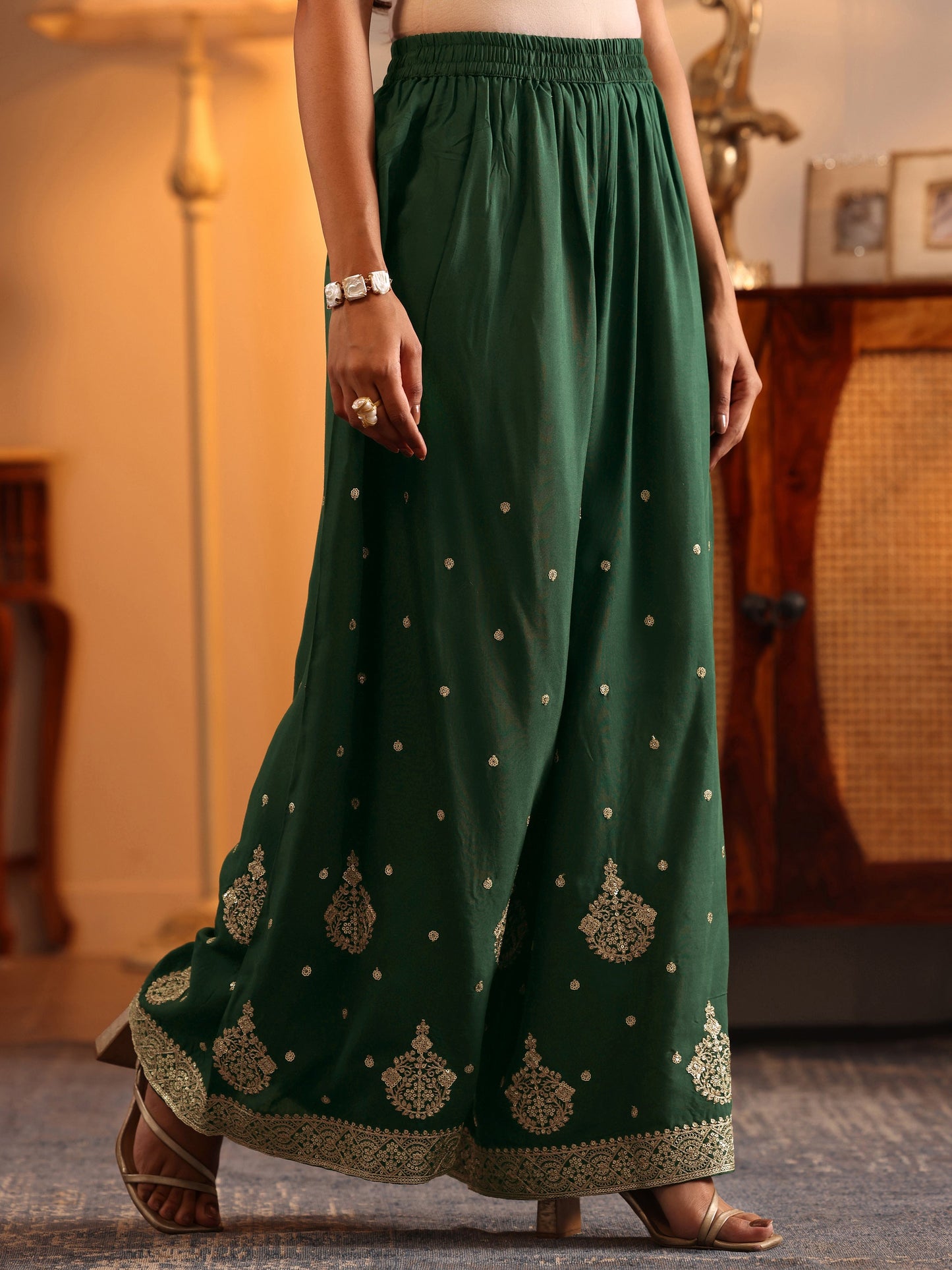 Libas Art Green Woven Design Silk Blend Straight Suit Set With Dupatta