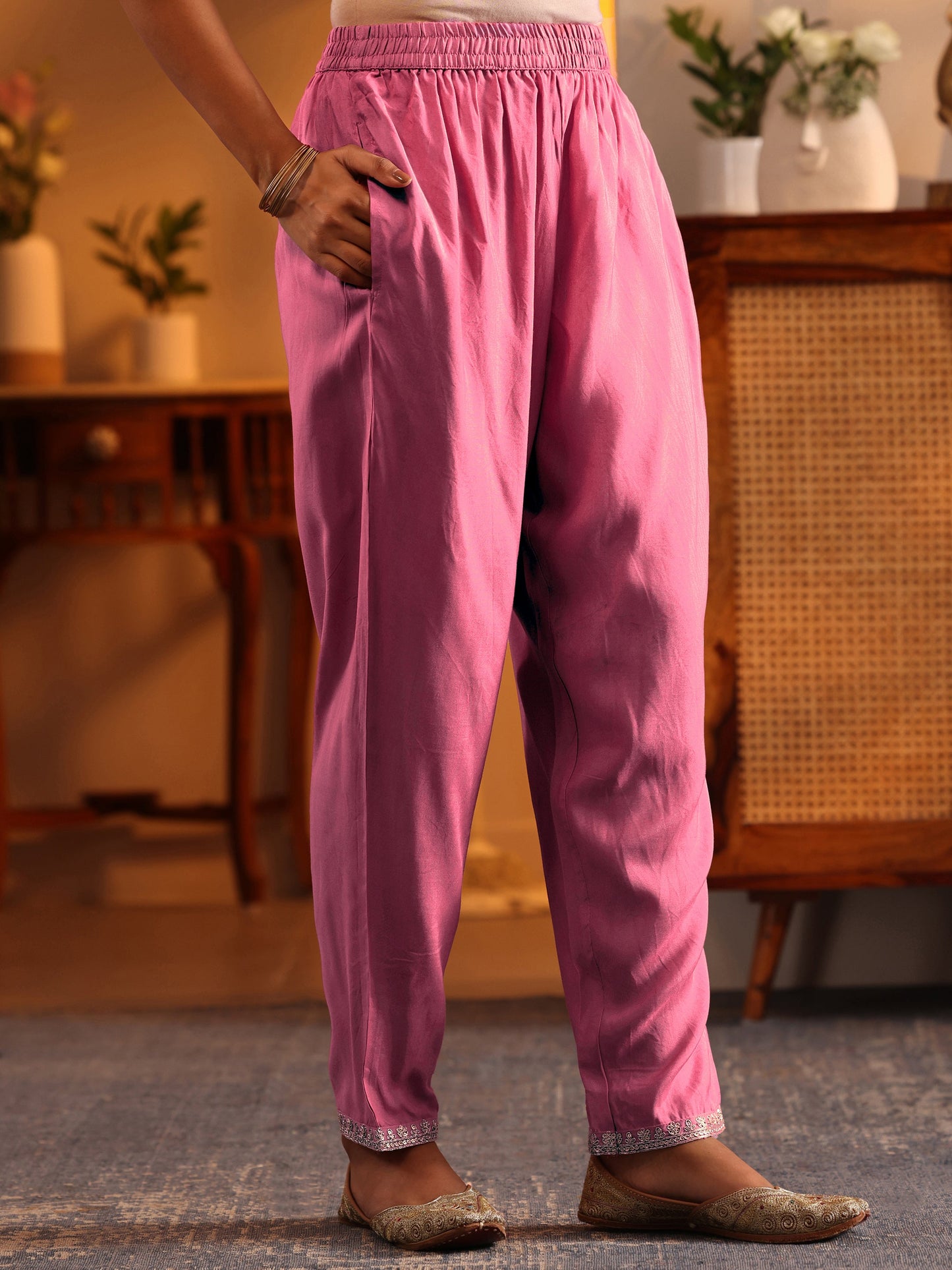 Libas Art Pink Woven Design Silk Blend Straight Suit Set With Dupatta